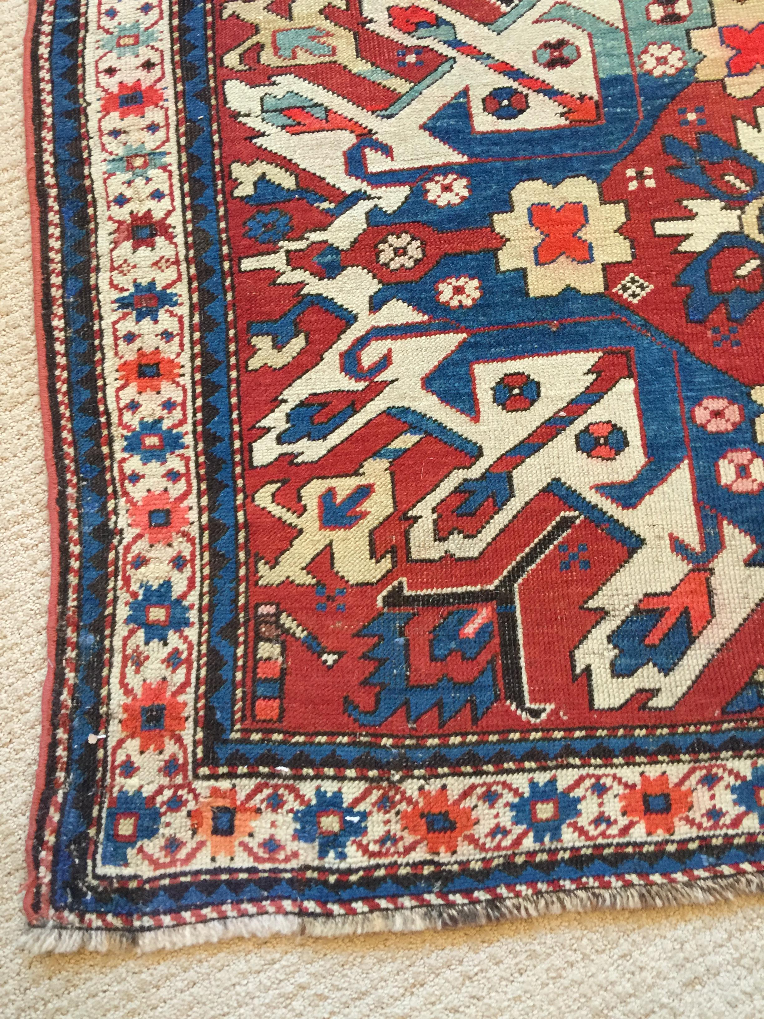 Asian Antique Persian Rug: Late 19th Century Eagle Kazak Chelaberd Wool Rug Carpet For Sale