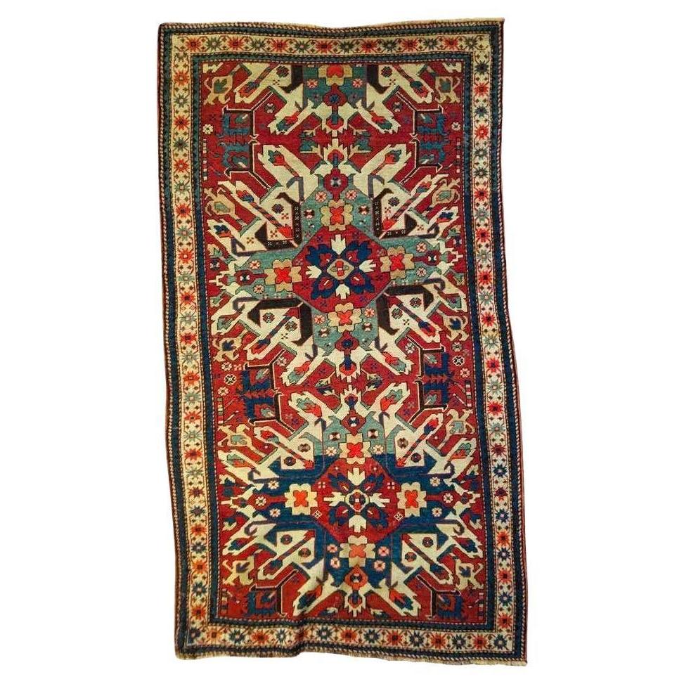 Antique Persian Rug: Late 19th Century Eagle Kazak Chelaberd Wool Rug Carpet For Sale
