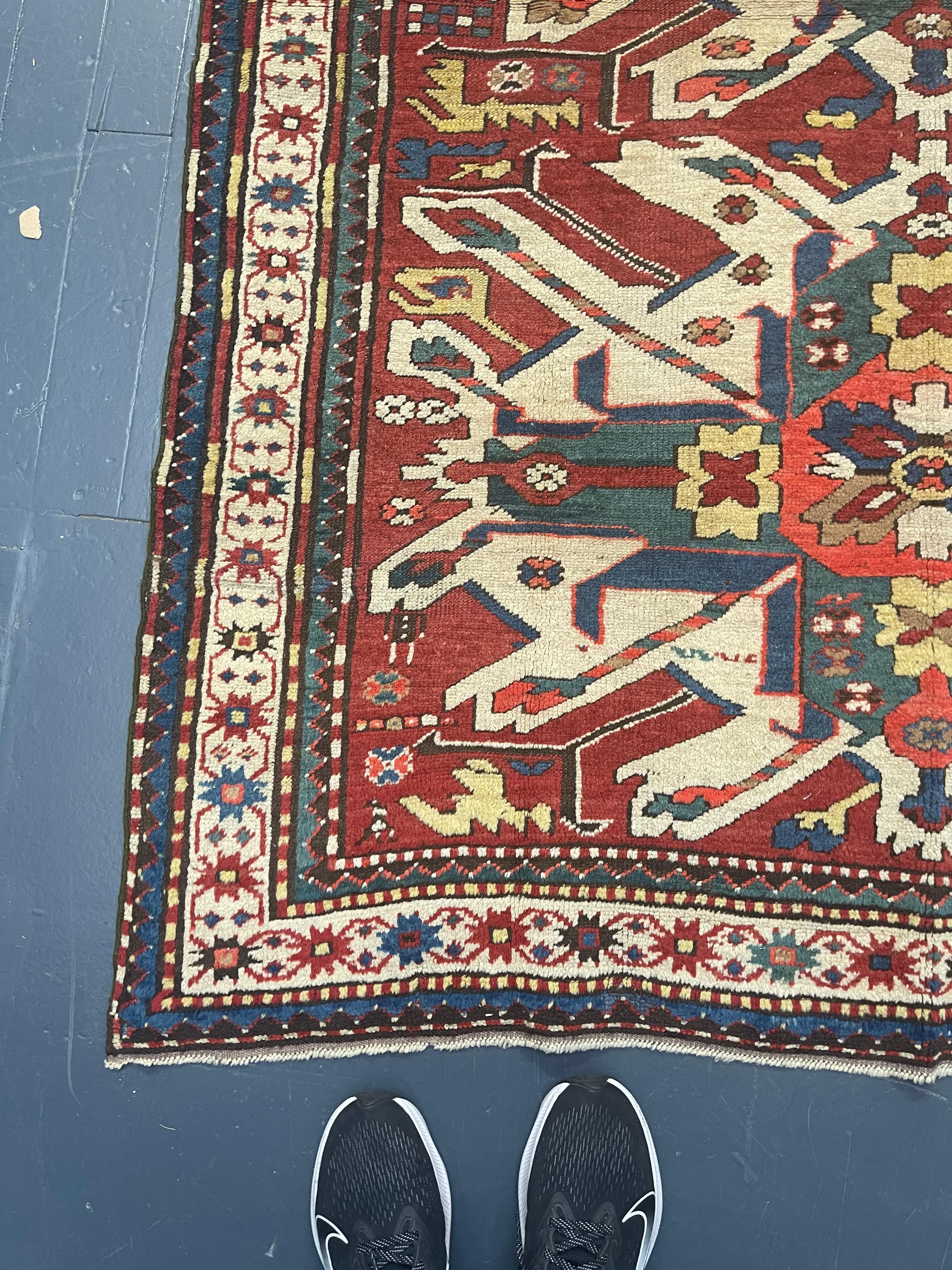 Antique Persian Rug Late 19th Century Eagle Kazak Chelaberd Wool Rug  For Sale 5