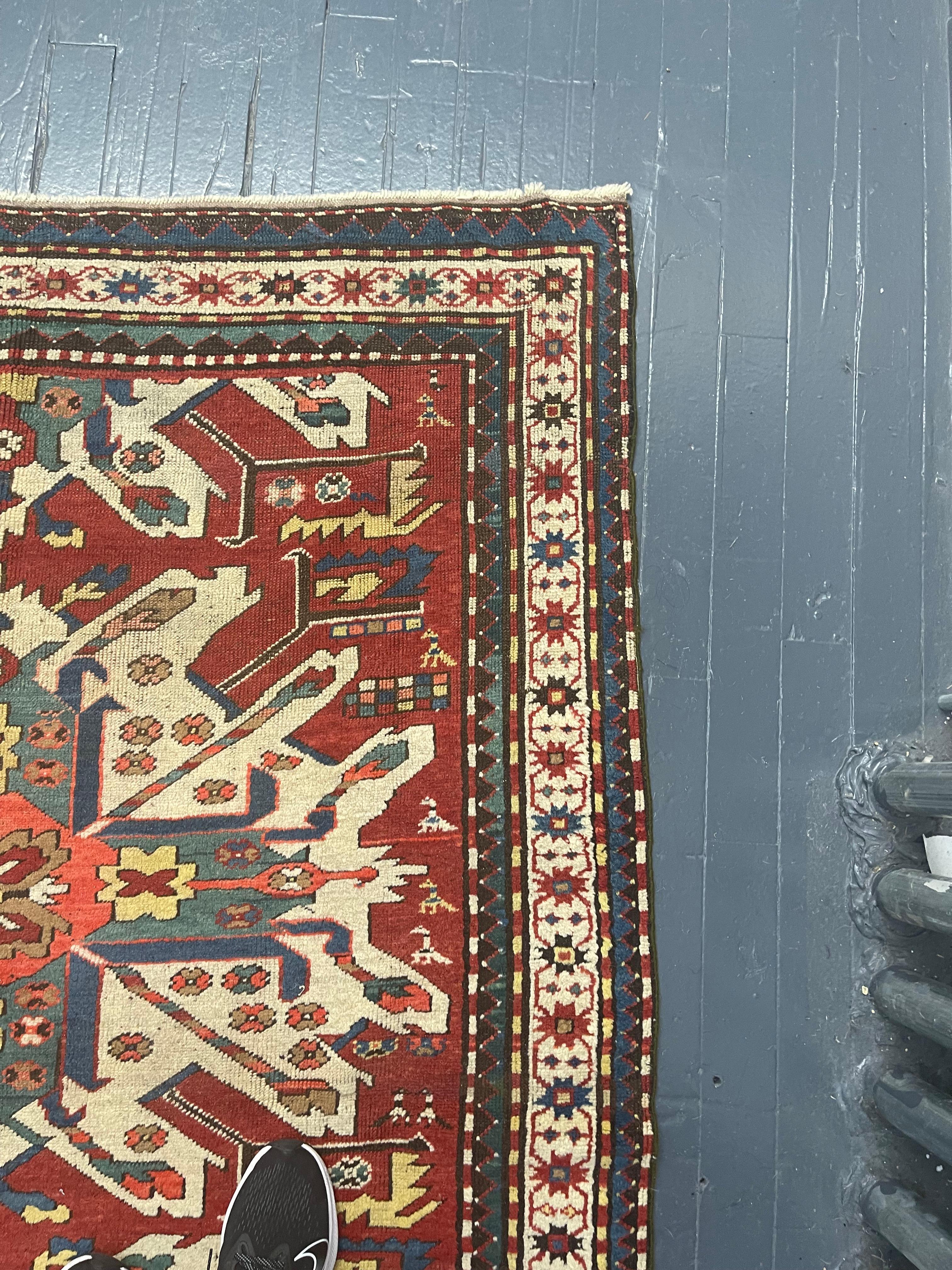 Antique Persian Rug Late 19th Century Eagle Kazak Chelaberd Wool Rug  For Sale 9