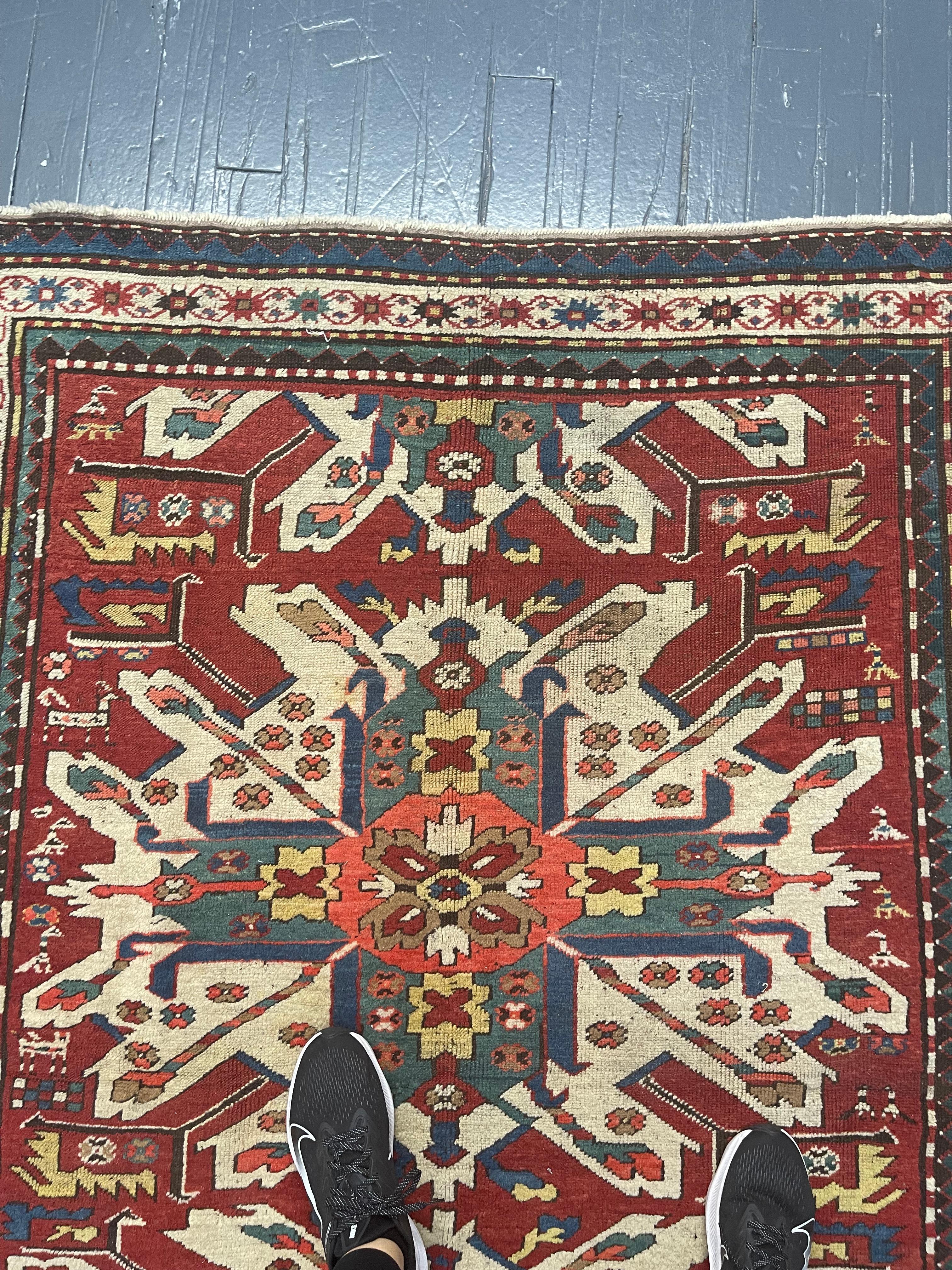 Antique Persian Rug Late 19th Century Eagle Kazak Chelaberd Wool Rug  For Sale 10