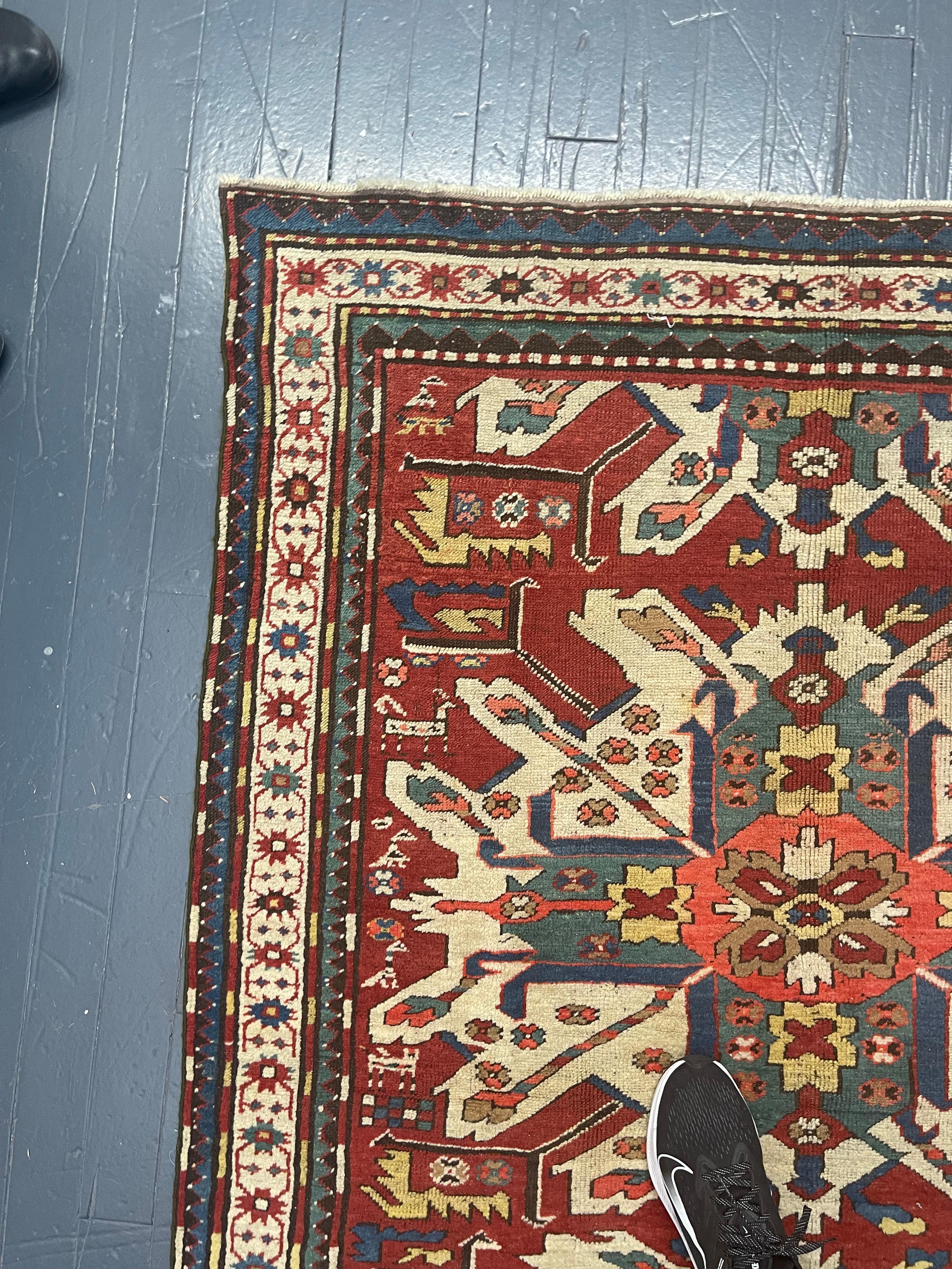 Antique Persian Rug Late 19th Century Eagle Kazak Chelaberd Wool Rug  For Sale 11
