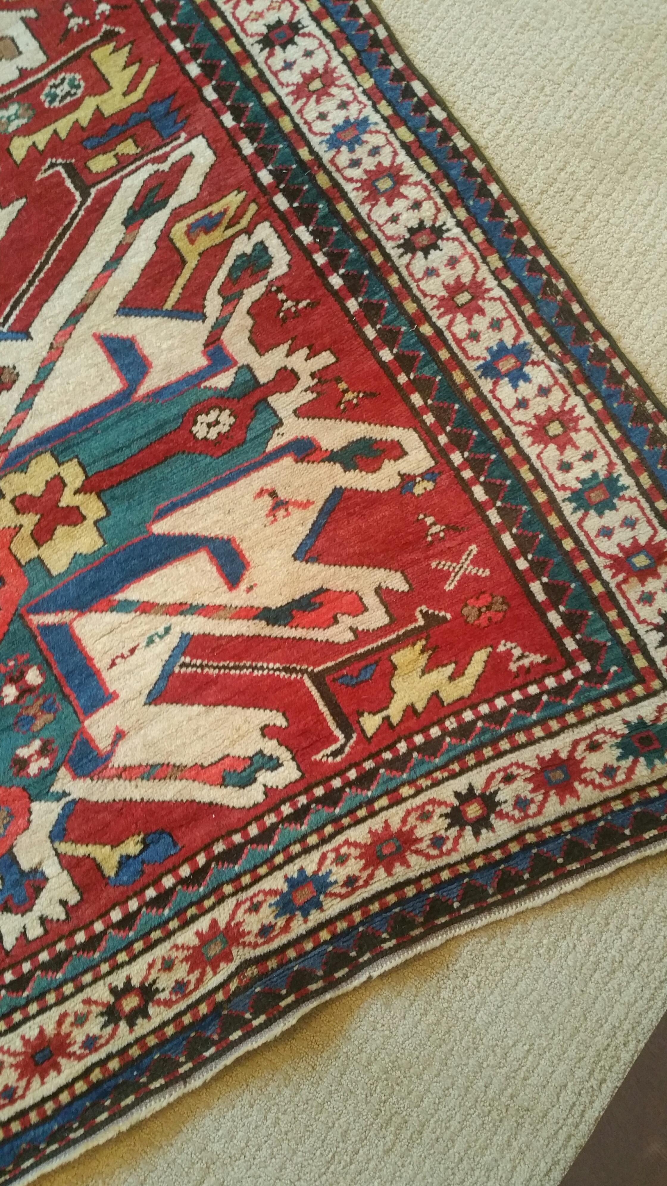 Caucasian Antique Persian Rug Late 19th Century Eagle Kazak Chelaberd Wool Rug  For Sale