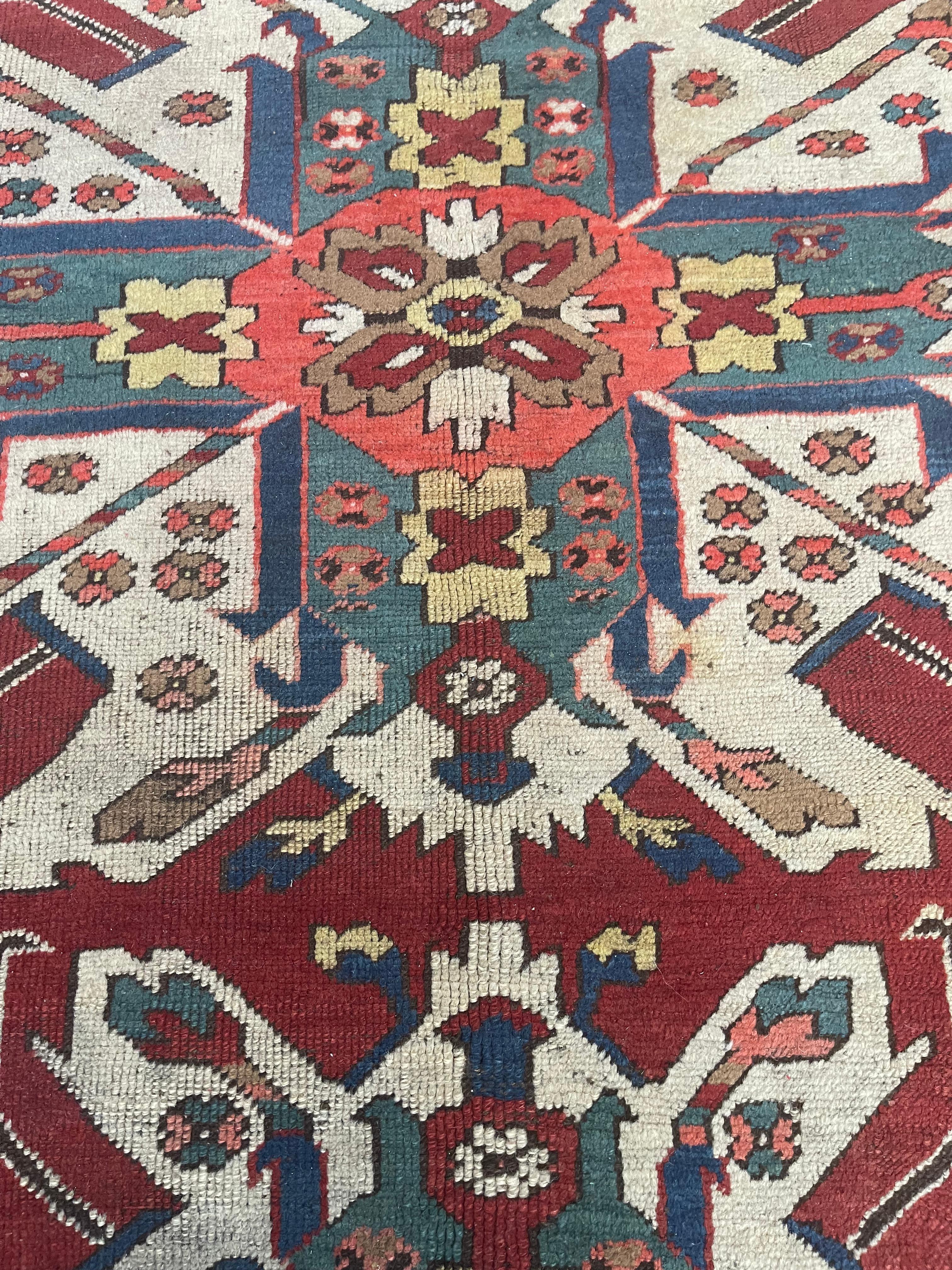 Antique Persian Rug Late 19th Century Eagle Kazak Chelaberd Wool Rug  For Sale 2