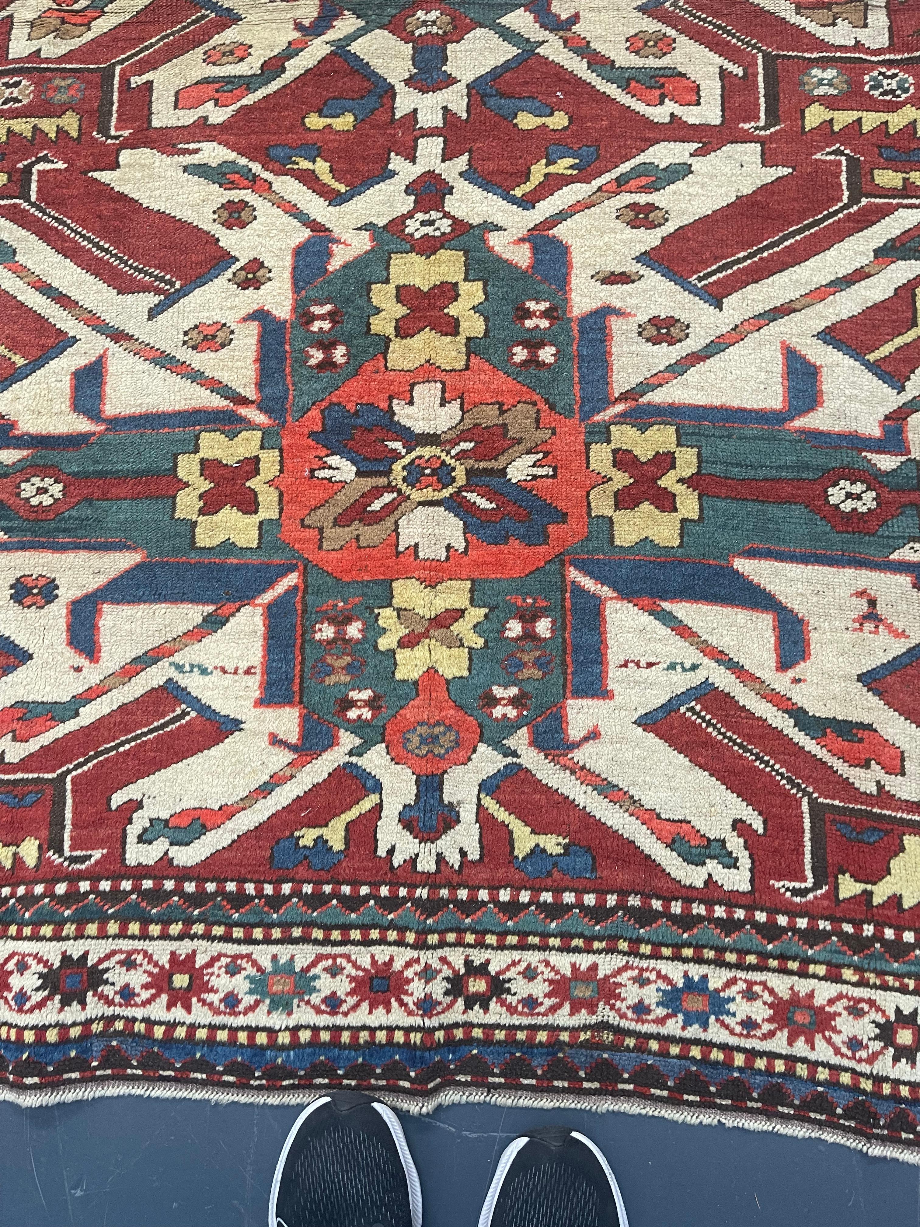 Antique Persian Rug Late 19th Century Eagle Kazak Chelaberd Wool Rug  For Sale 3