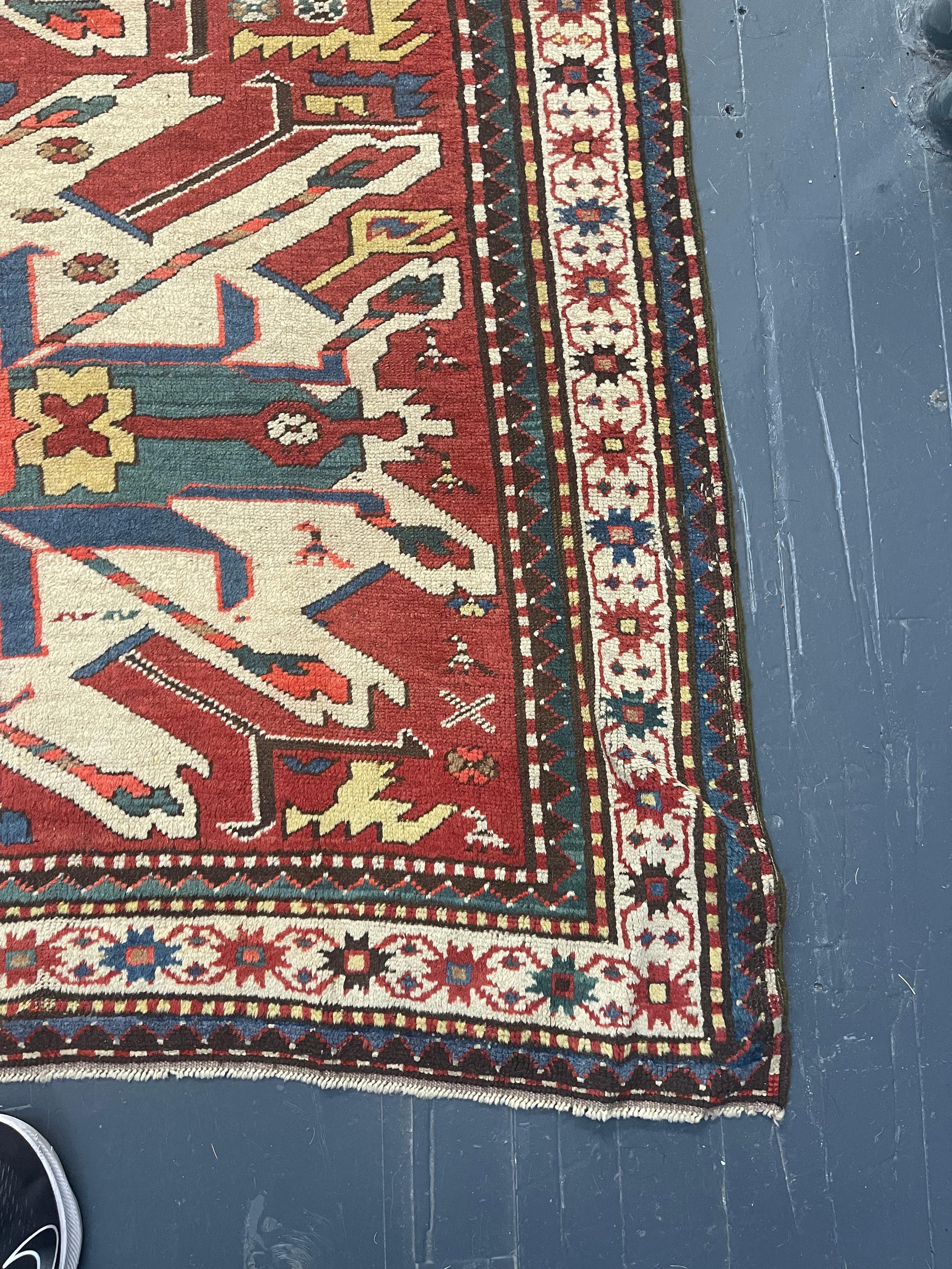 Antique Persian Rug Late 19th Century Eagle Kazak Chelaberd Wool Rug  For Sale 4
