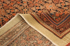 Antique Persian Rug Malayer Design in Bold Black & Red Floral Motif, circa 1920s