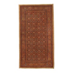 Antique Persian Rug Malayer Design in Bold Black & Red Floral Motif, circa 1920s