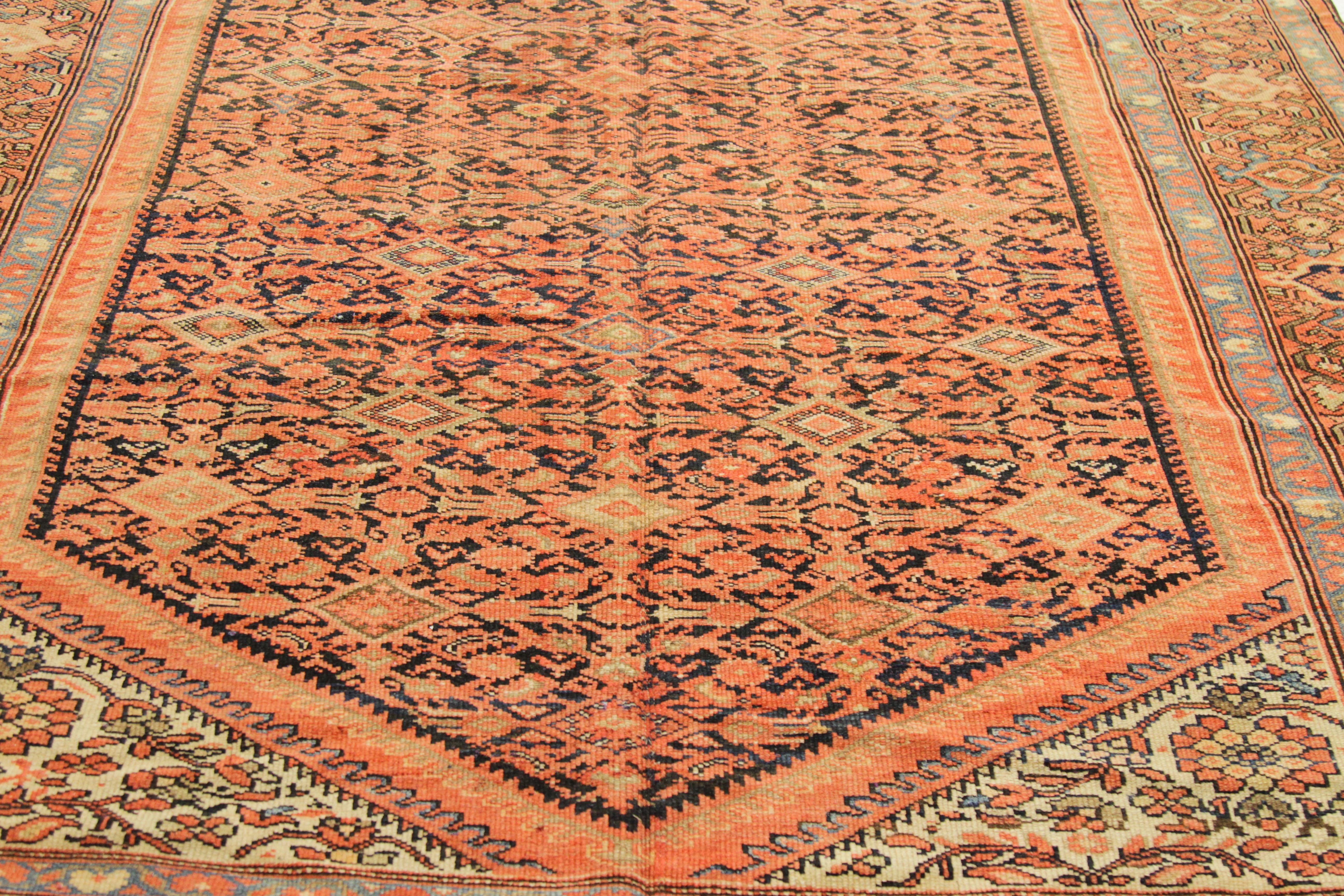 Antique Persian Rug Malayer Design with Orange and Black Details, circa 1930s For Sale 4