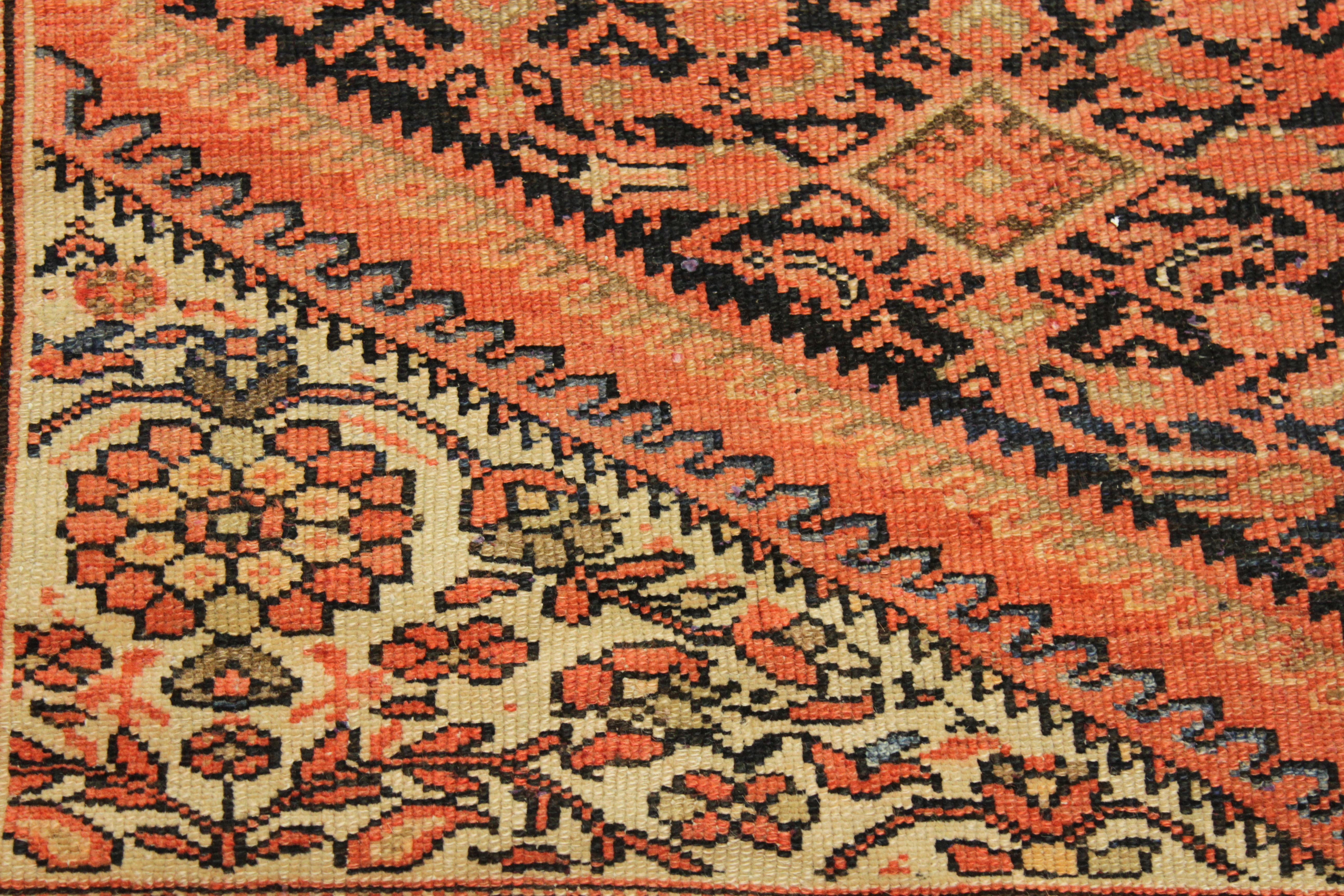 Antique Persian Rug Malayer Design with Orange and Black Details, circa 1930s For Sale 5