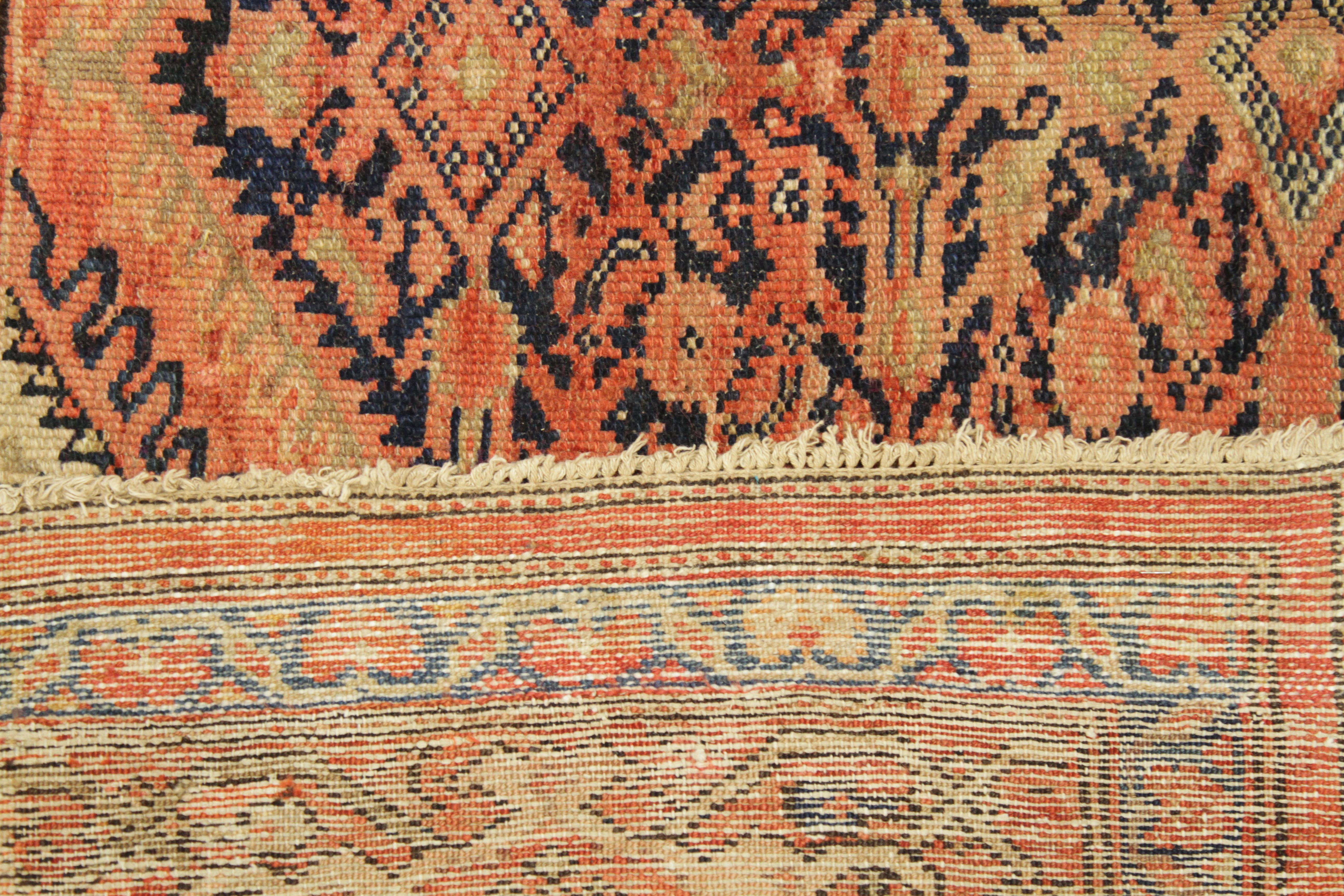 Wool Antique Persian Rug Malayer Design with Orange and Black Details, circa 1930s For Sale