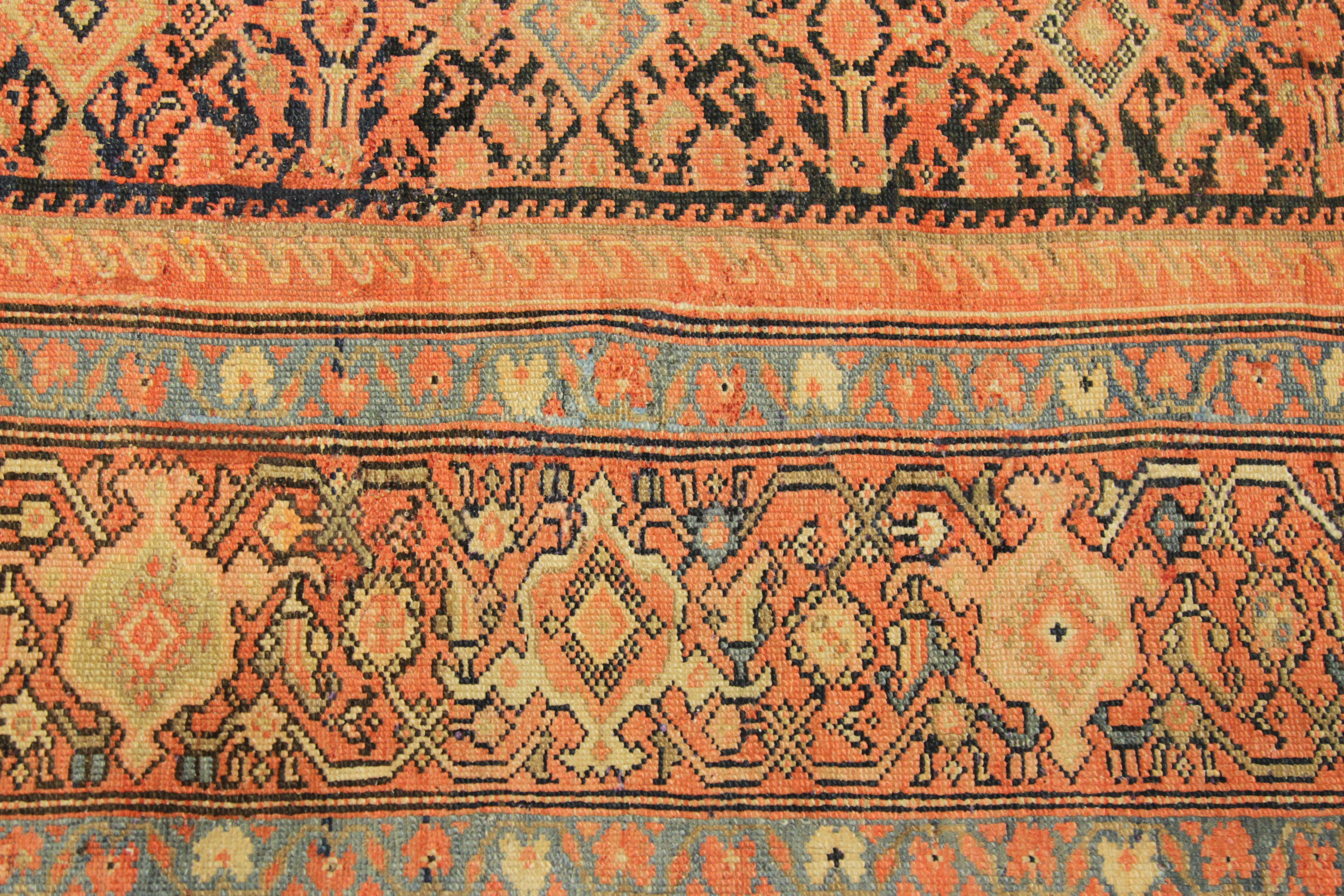 Antique Persian Rug Malayer Design with Orange and Black Details, circa 1930s For Sale 2
