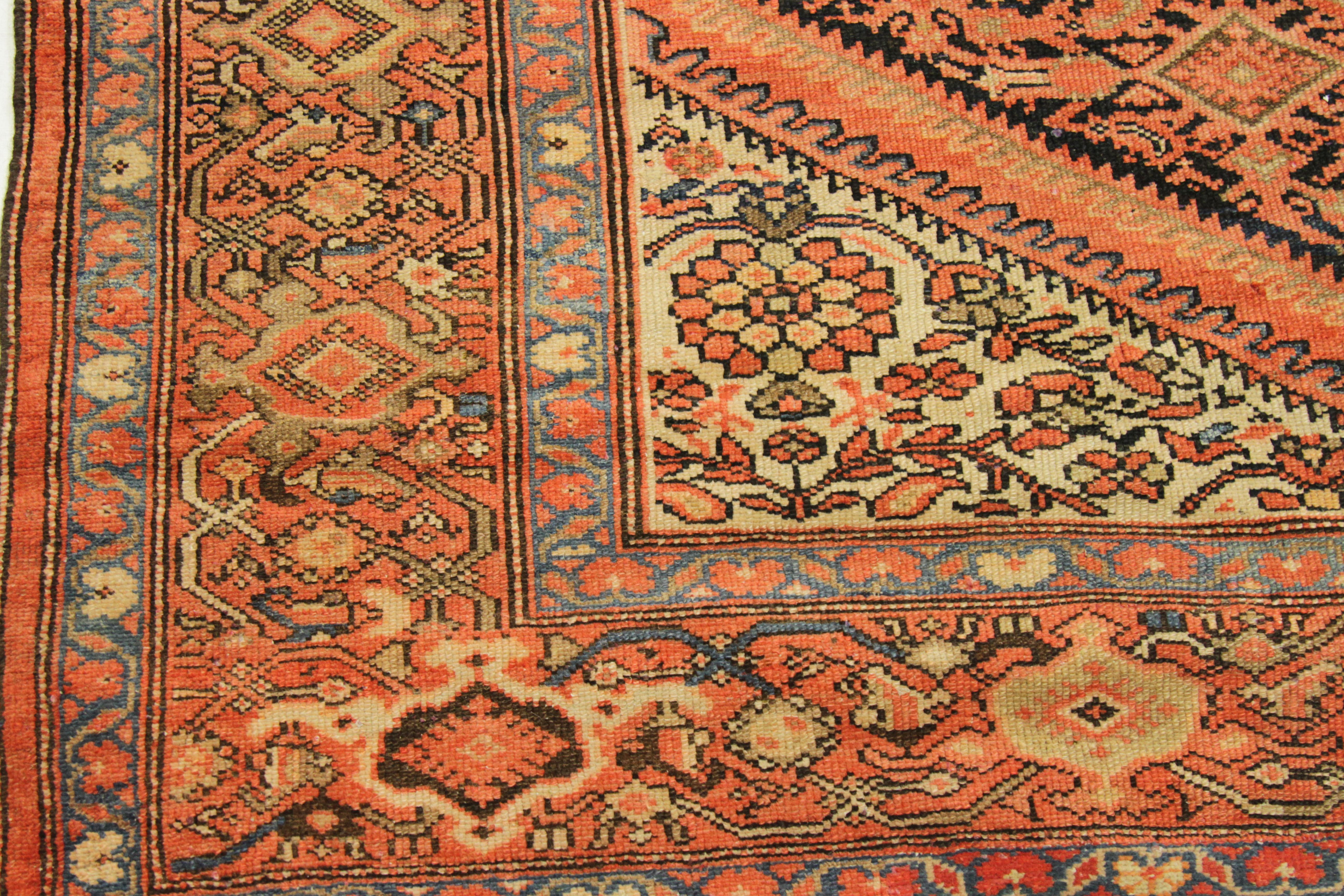 Antique Persian Rug Malayer Design with Orange and Black Details, circa 1930s For Sale 3