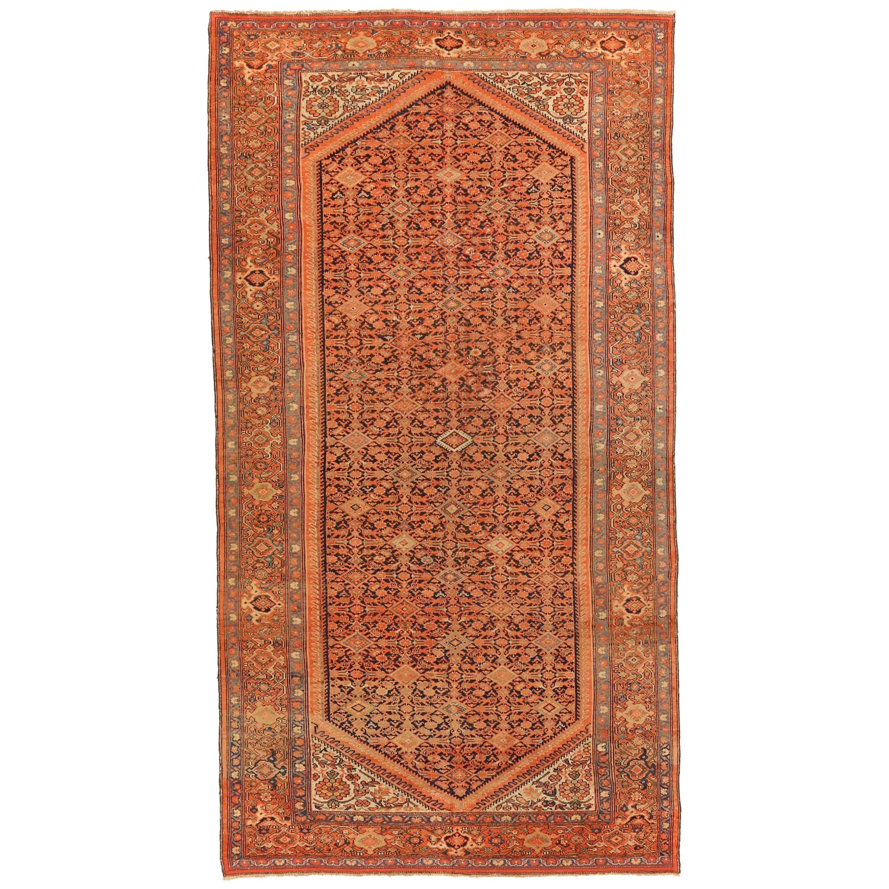 Antique Persian Rug Malayer Design with Orange and Black Details, circa 1930s For Sale