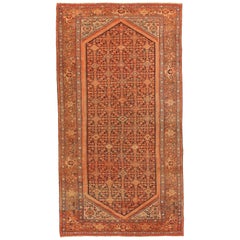 Antique Persian Rug Malayer Design with Orange and Black Details, circa 1930s