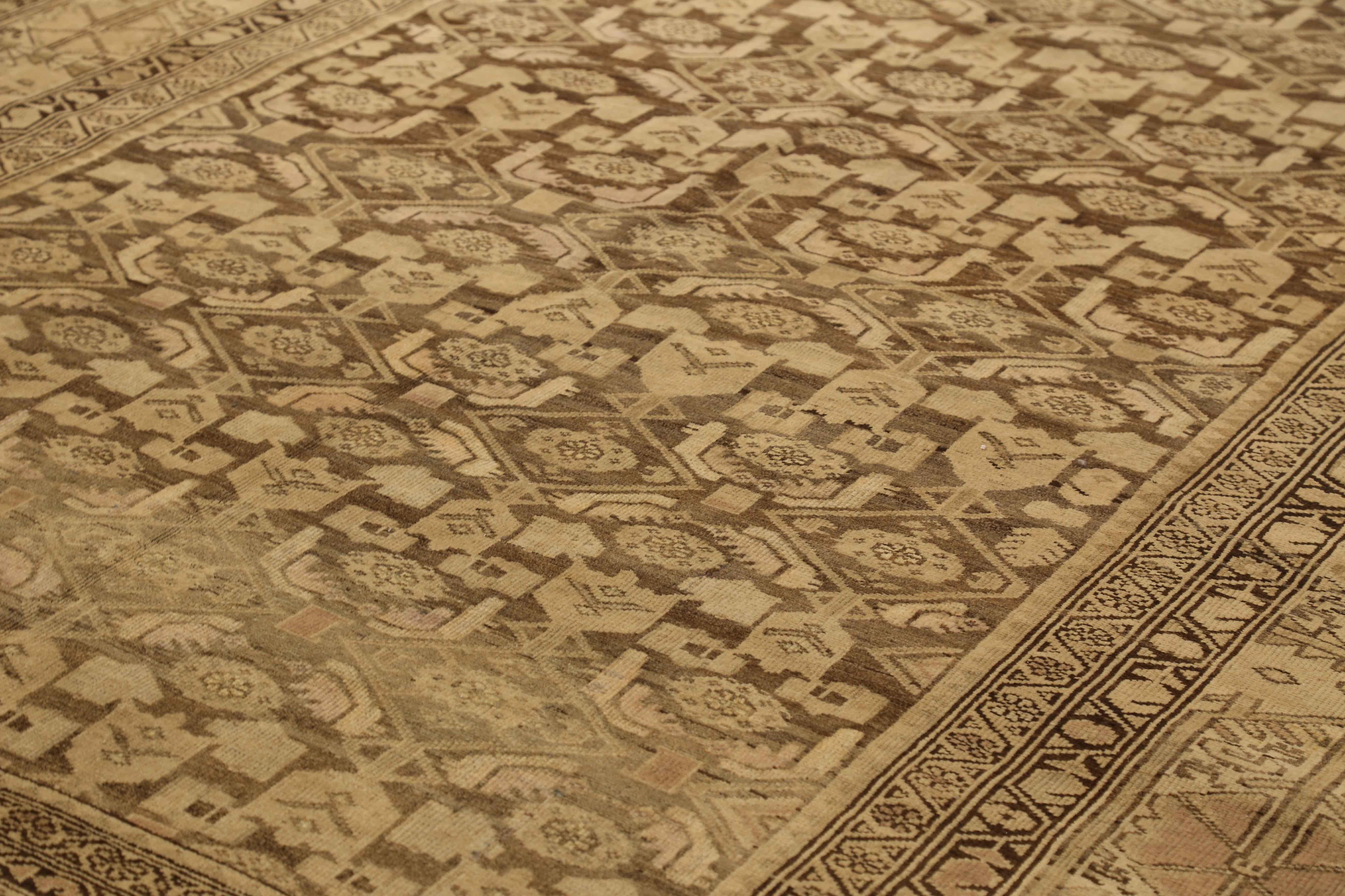 Hand-Knotted Persian Rug Malayer Style with Beige & Brown Design Patterns, circa 1930s For Sale
