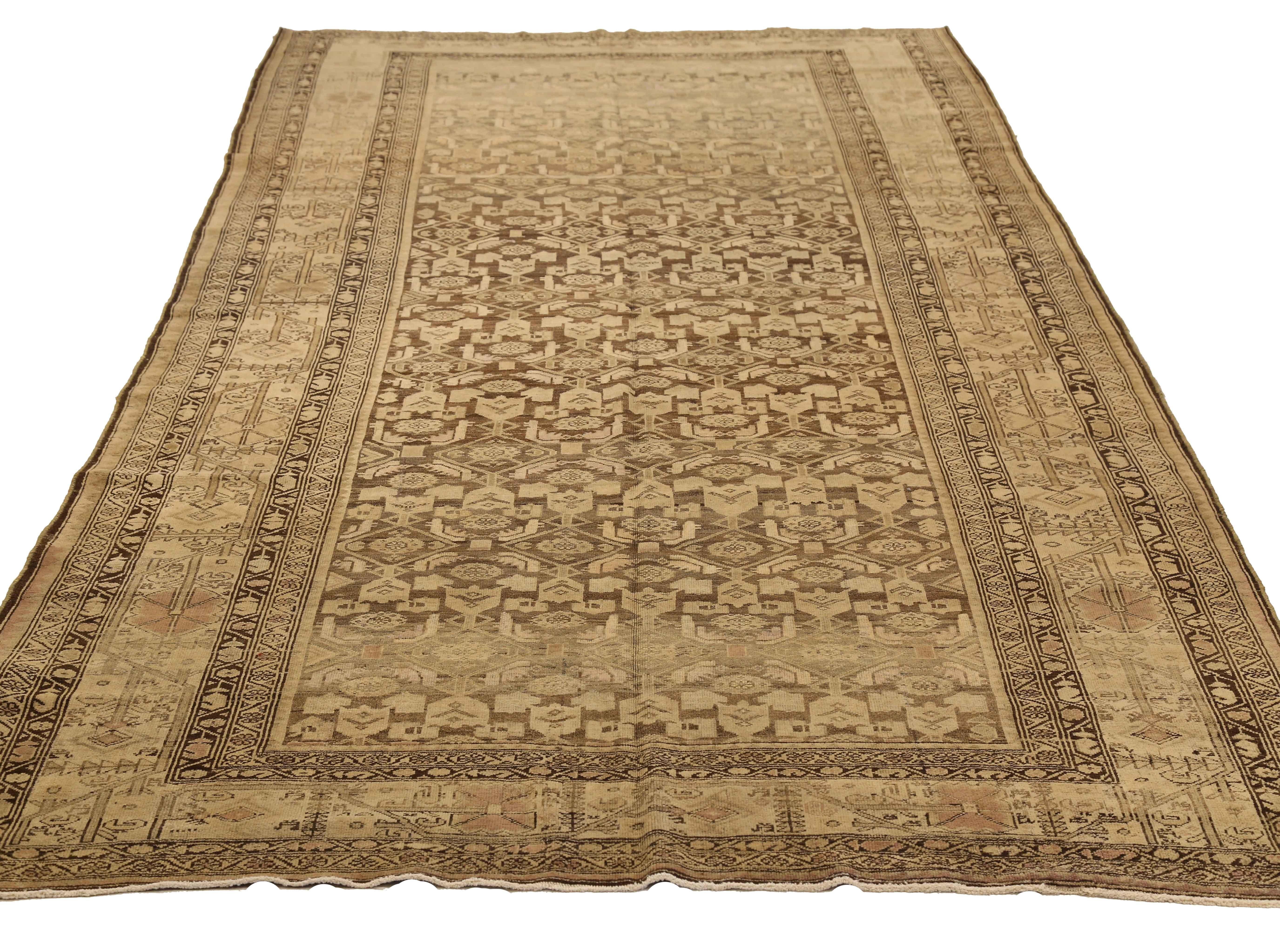 Persian Rug Malayer Style with Beige & Brown Design Patterns, circa 1930s In Excellent Condition For Sale In Dallas, TX