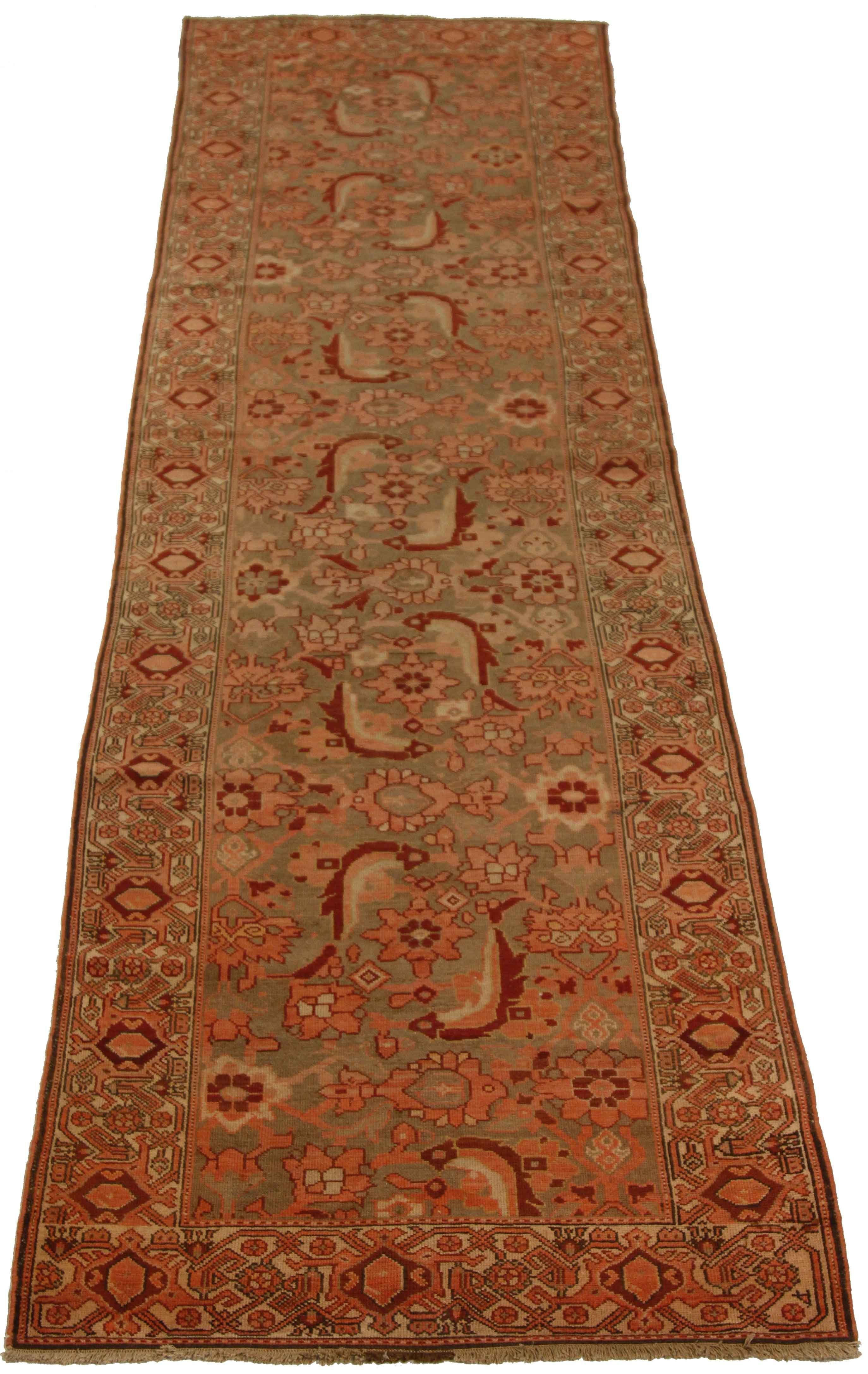 Hand-Knotted Antique Persian Rug Malayer Style with Fiery Floral Patterns, circa 1920s For Sale