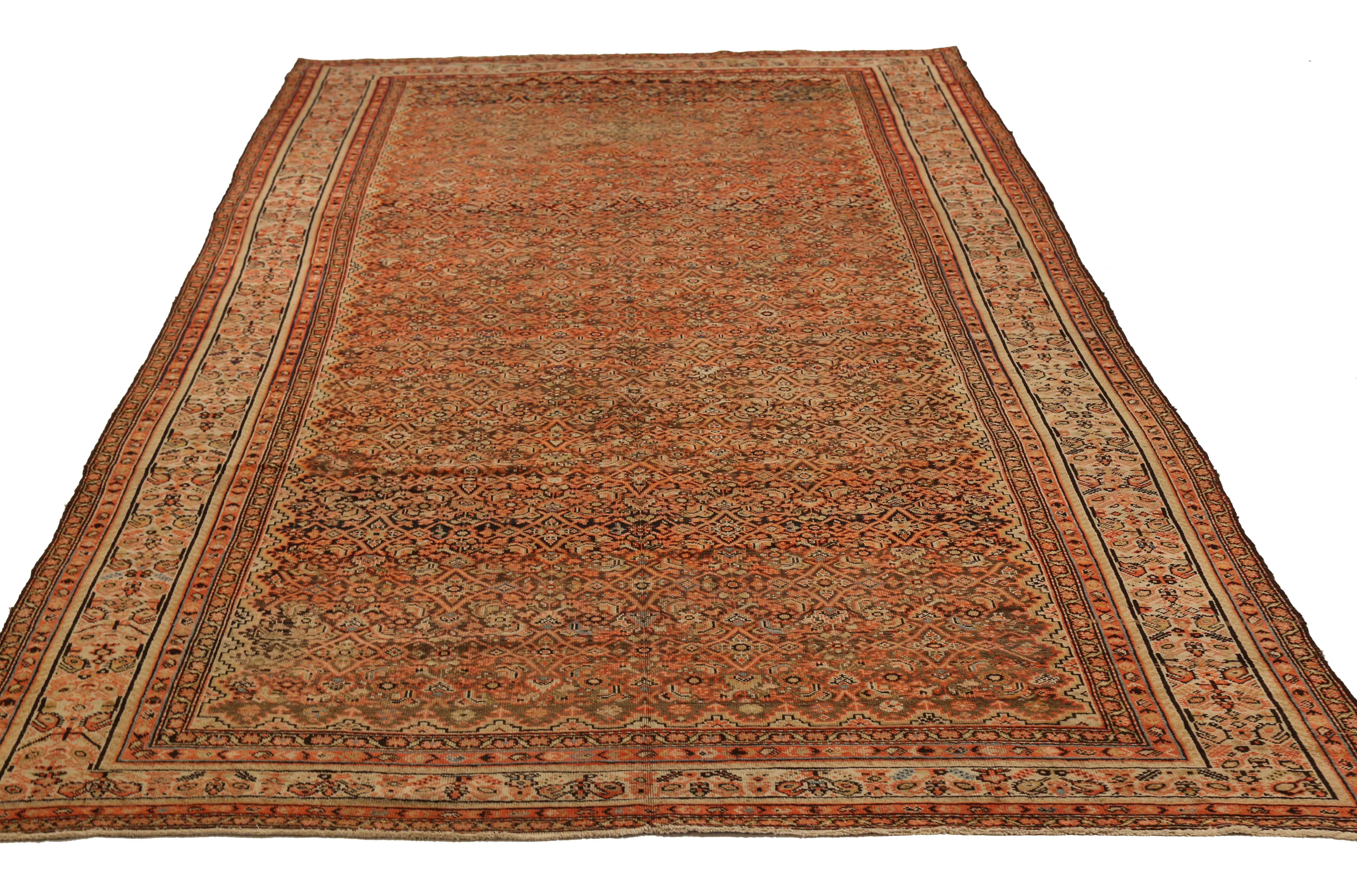 Other Antique Persian Rug Malayer Style with Ornate Stars & Flowers Pattern circa 1930 For Sale