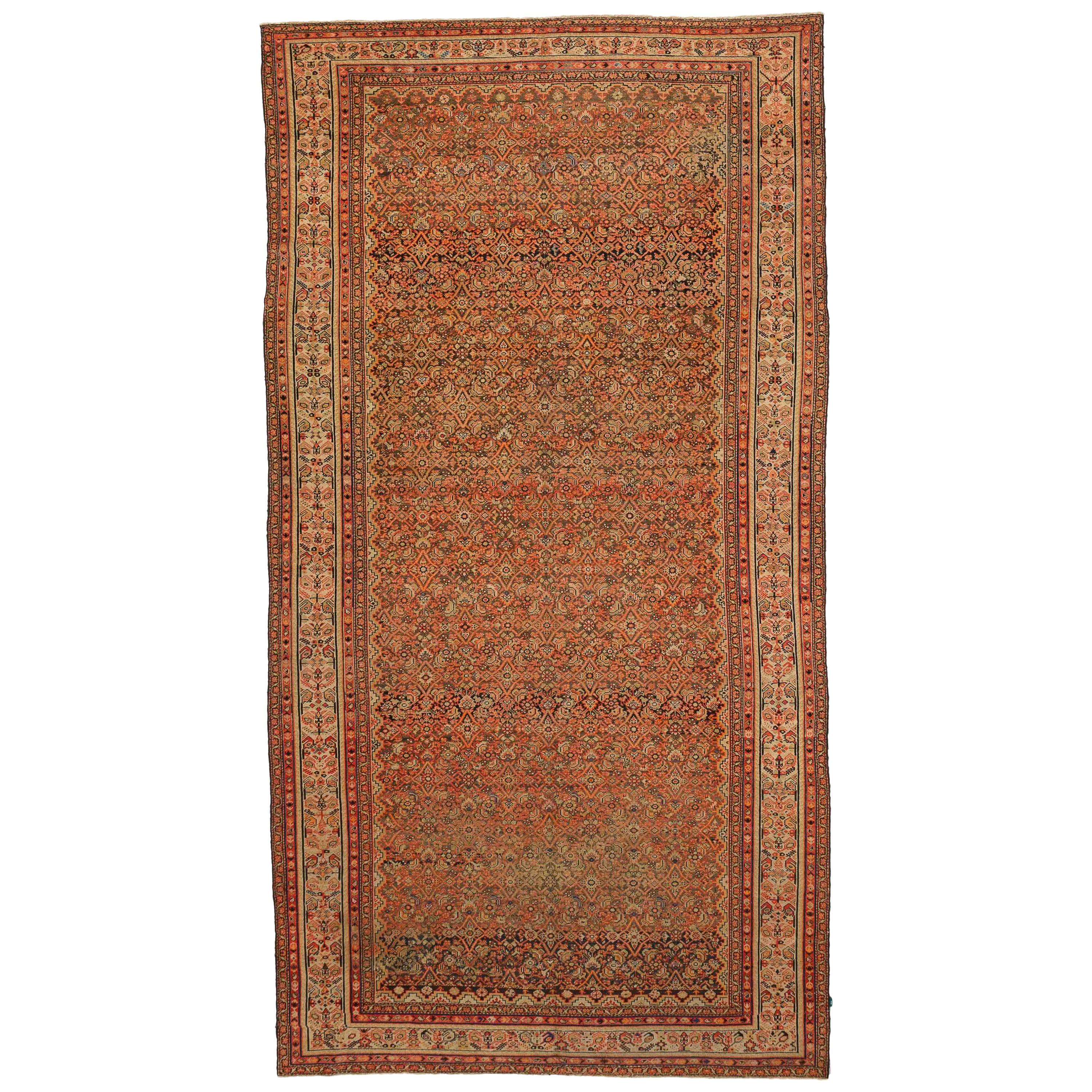 Antique Persian Rug Malayer Style with Ornate Stars & Flowers Pattern circa 1930 For Sale