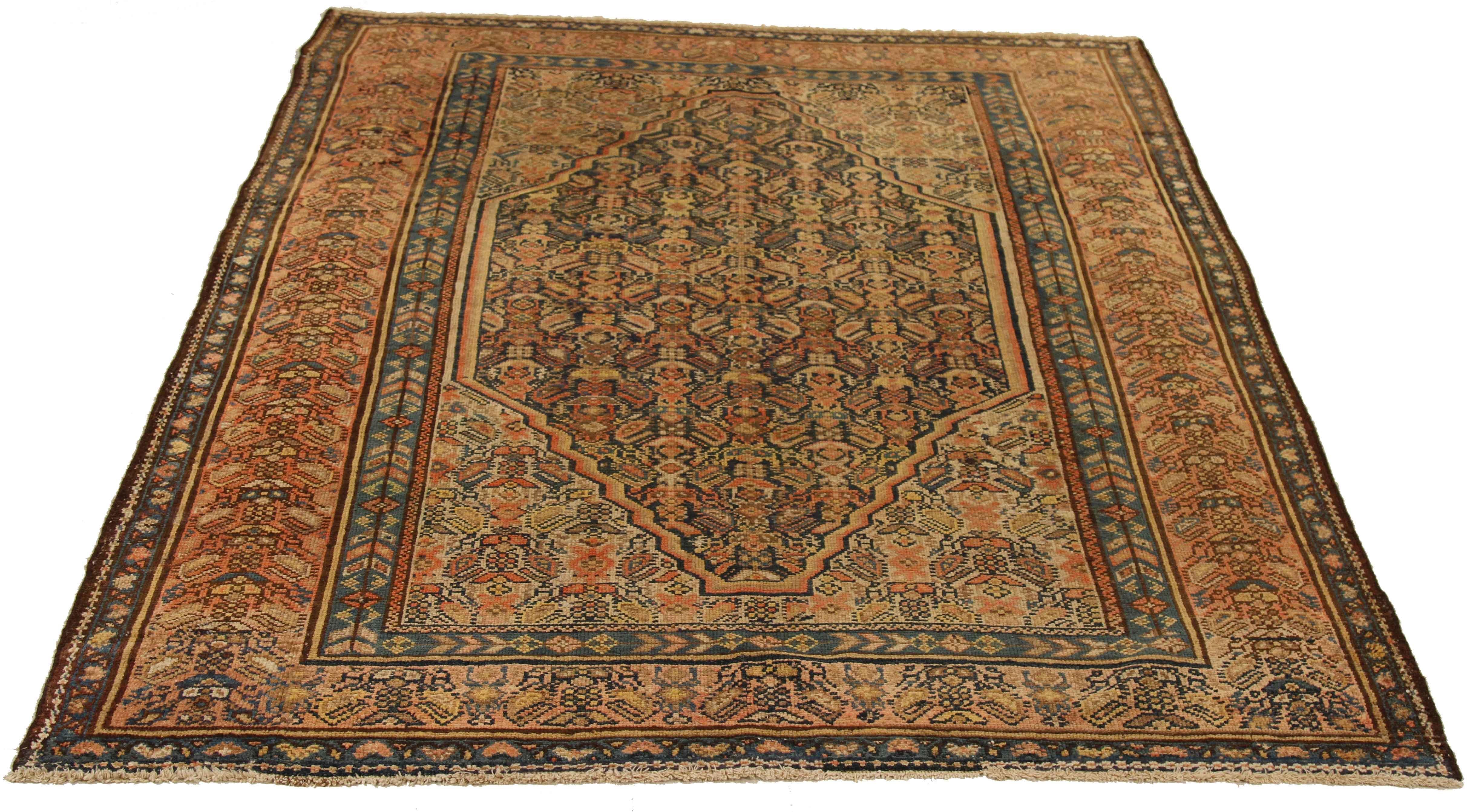 Oushak Antique Persian Rug Malayer Weave with Red and Yellow ‘Boteh’ Design For Sale