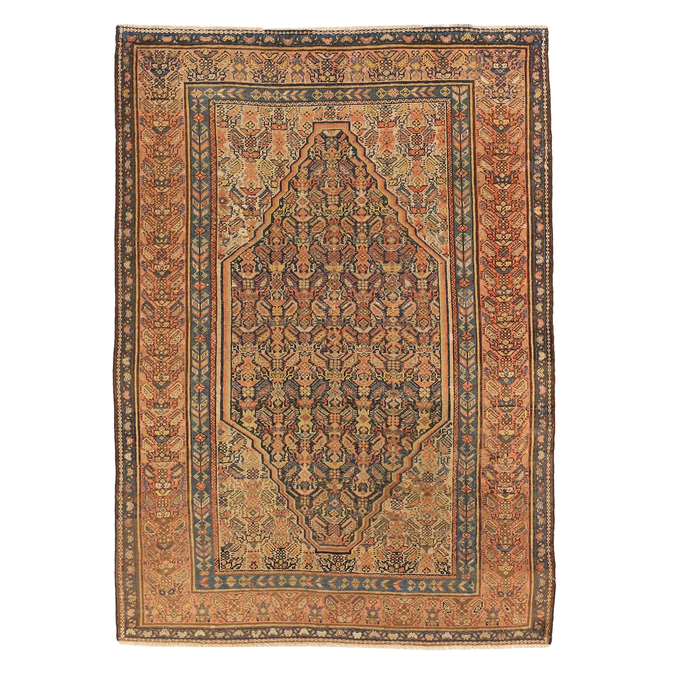 Antique Persian Rug Malayer Weave with Red and Yellow ‘Boteh’ Design For Sale