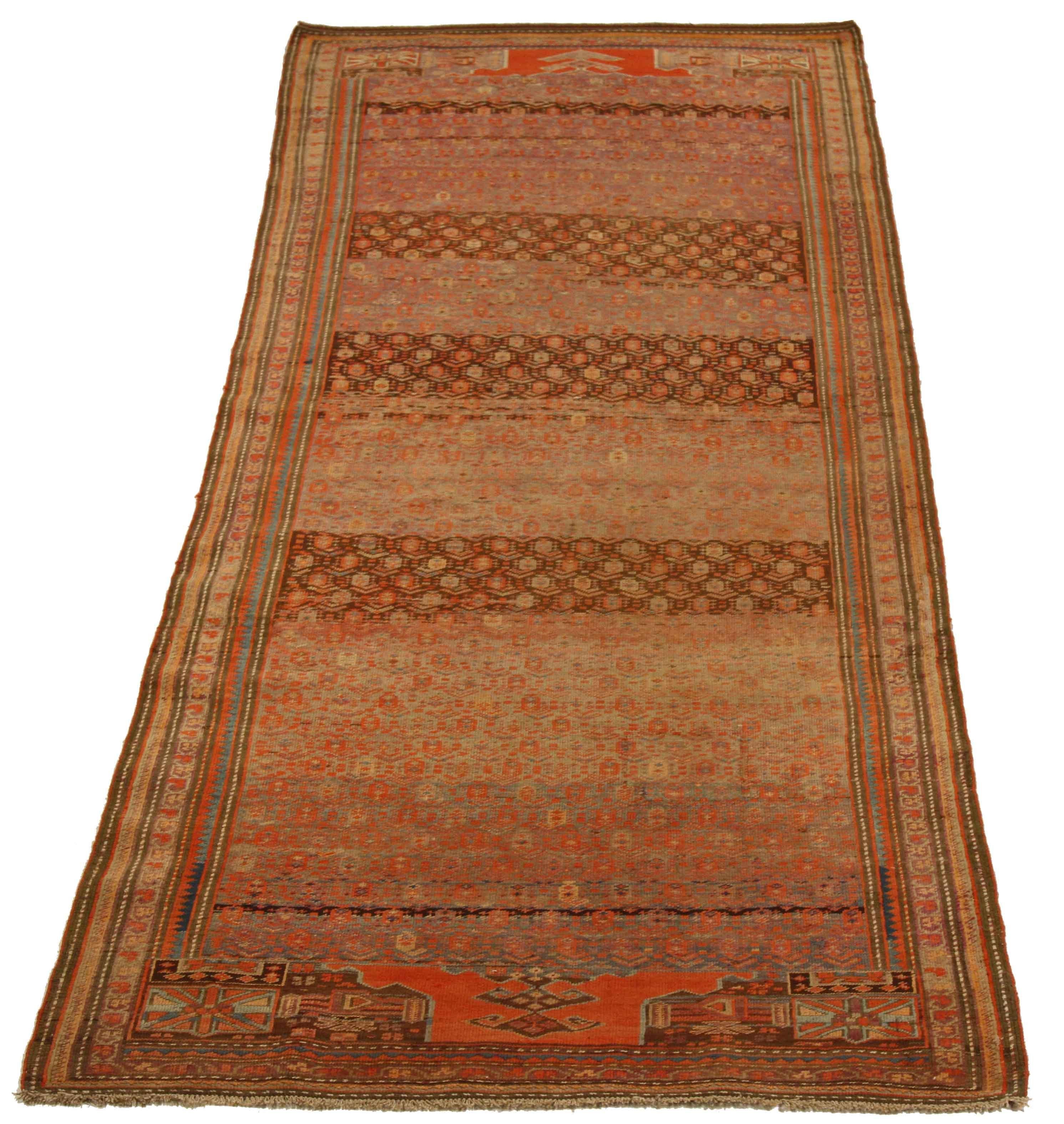 Hand-Knotted Antique Persian Rug Meshkin Design with Stylish Fading Patterns, circa 1920s For Sale