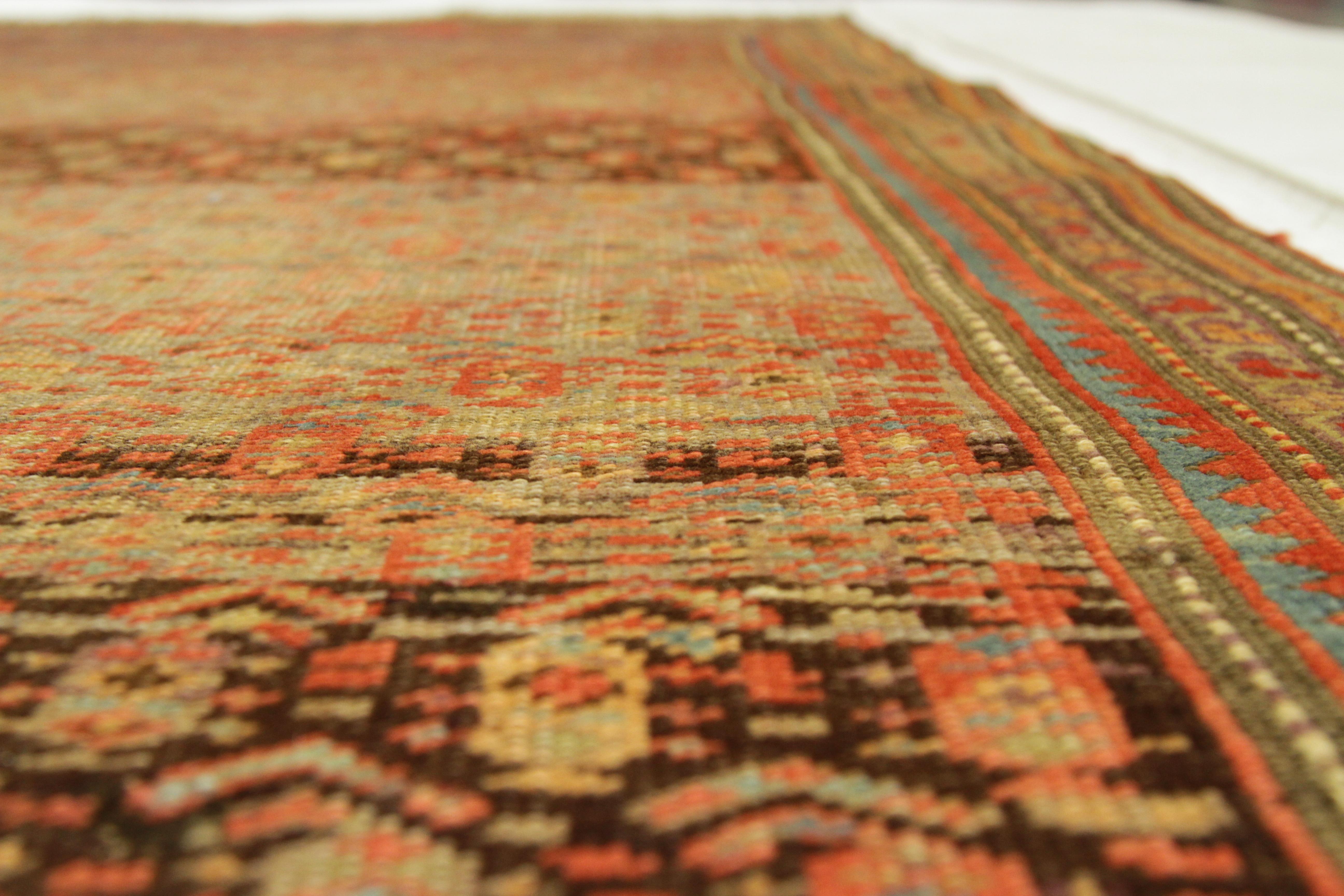 Wool Antique Persian Rug Meshkin Design with Stylish Fading Patterns, circa 1920s For Sale