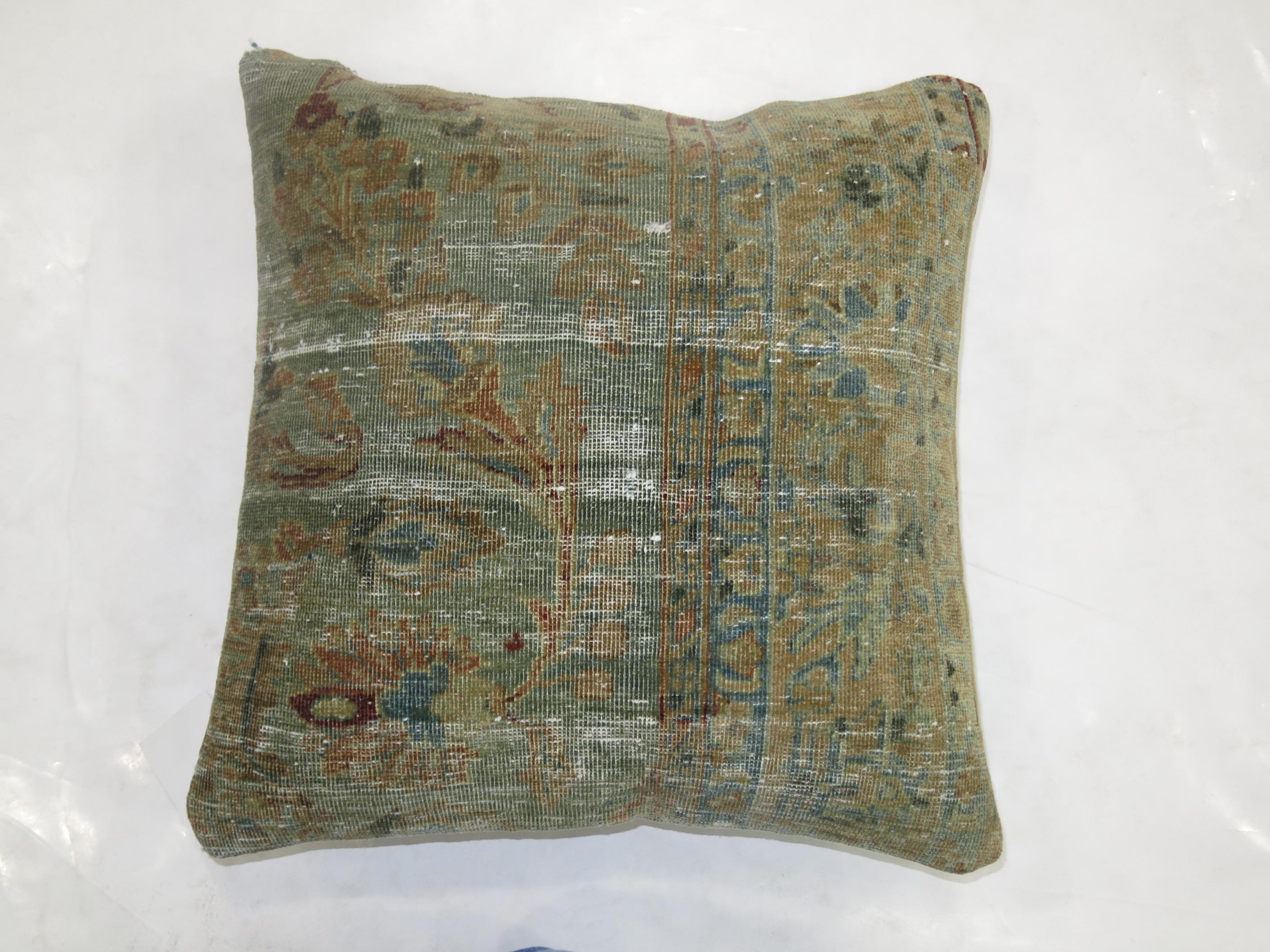 Kashan Blue Antique Persian Rug Pillow For Sale