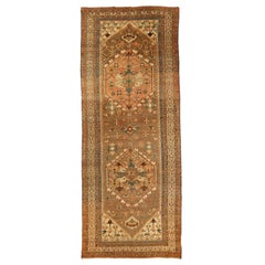 Antique Persian Rug Serapi Design in Green and Brown Tribal Details, circa 1920s