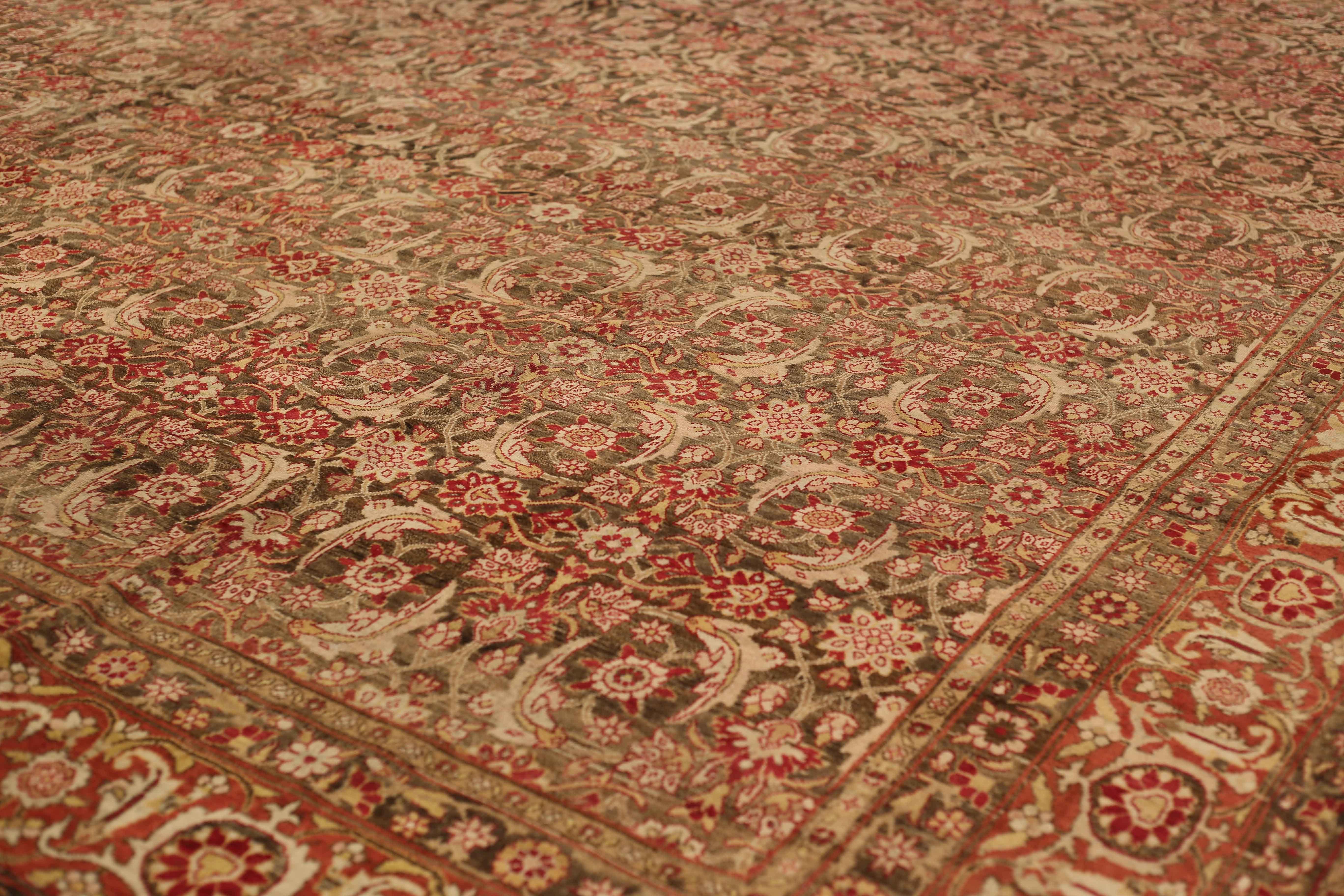 Hand-Knotted  Antique Persian Rug Yazd Design with Red and Pink Medallion Field, circa 1910s For Sale