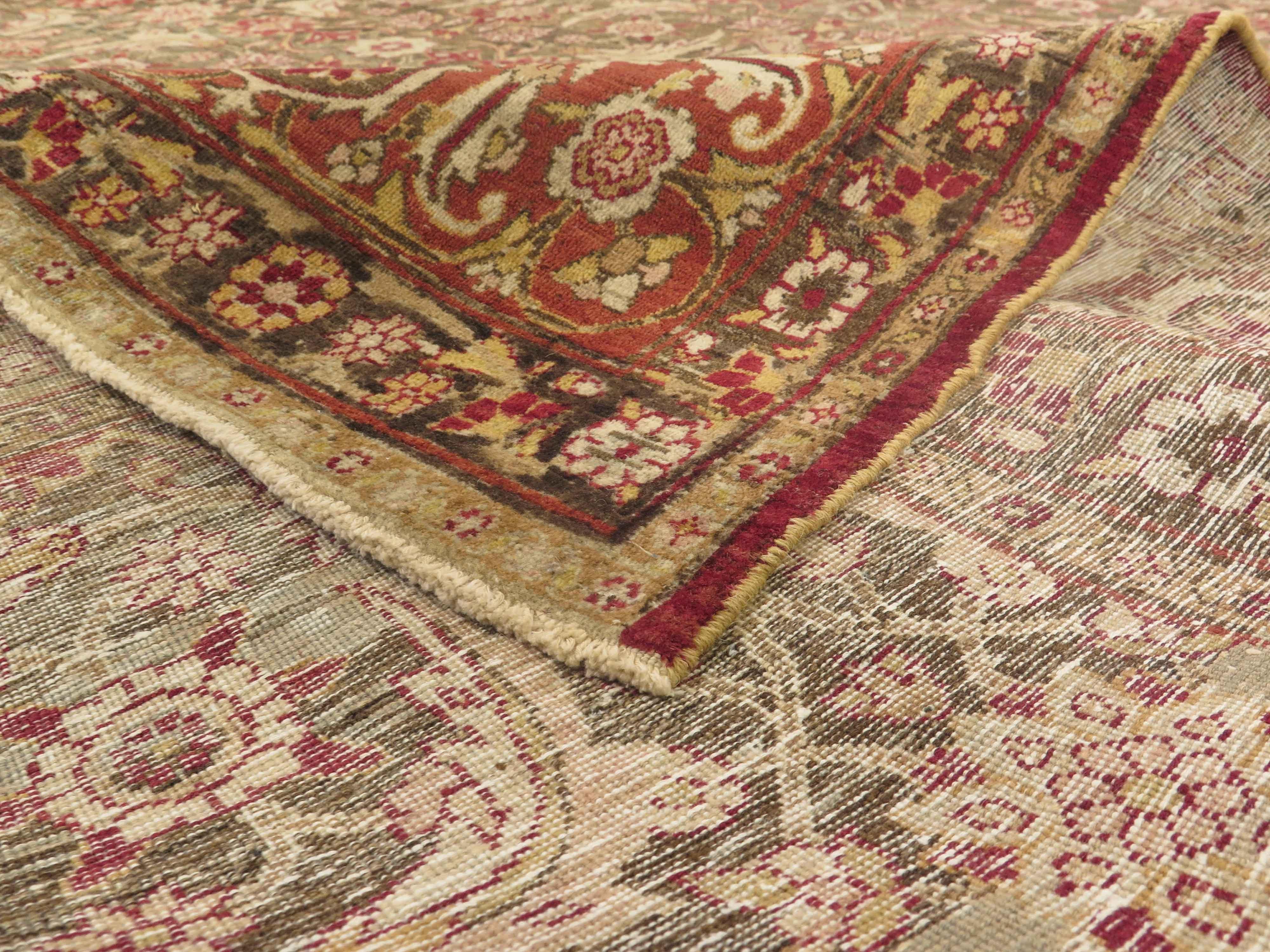 Early 20th Century  Antique Persian Rug Yazd Design with Red and Pink Medallion Field, circa 1910s For Sale
