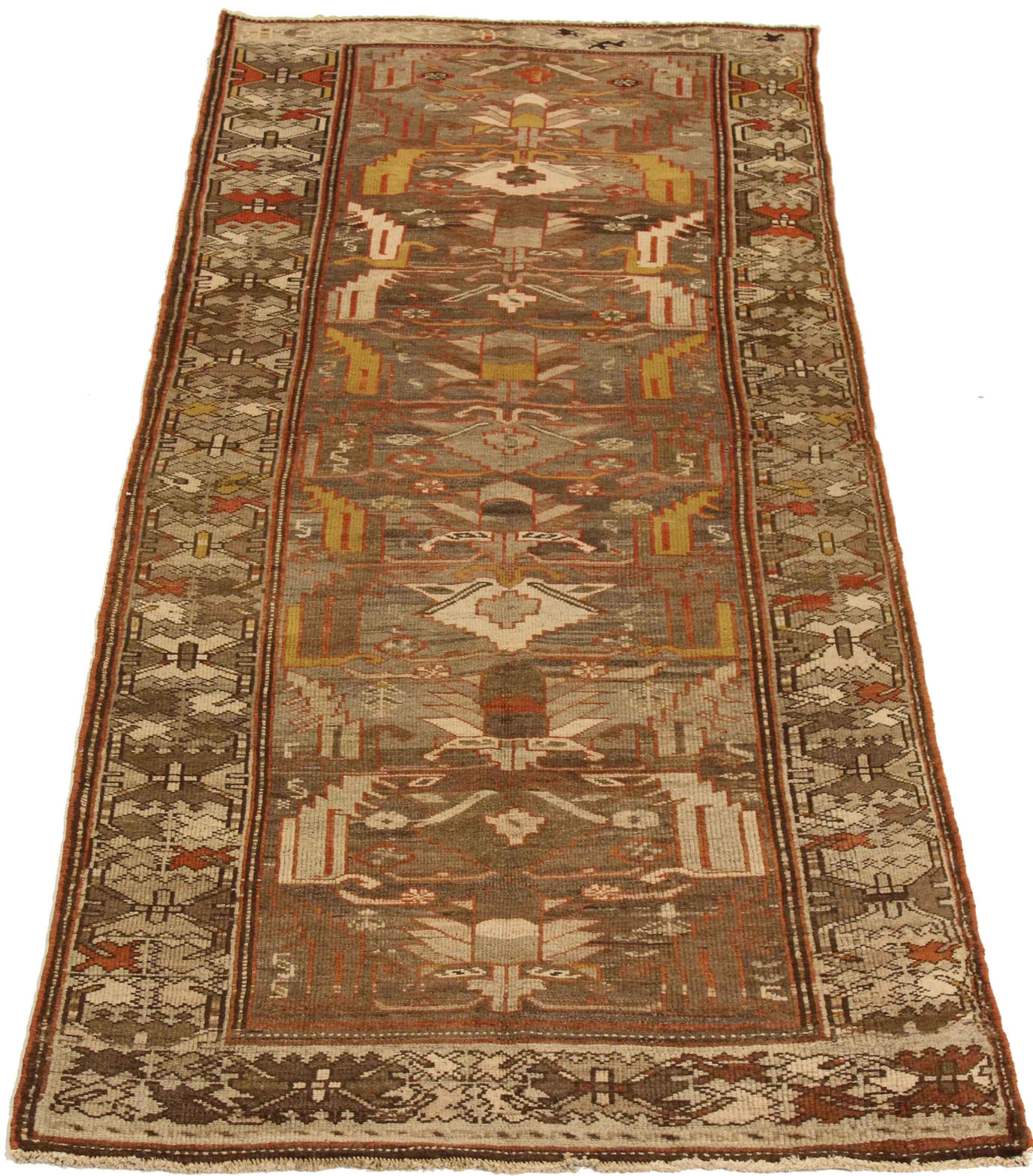 Hand-Knotted Antique Persian Rug Zanjan Design with Striking Tribal Patterns, circa 1950s For Sale