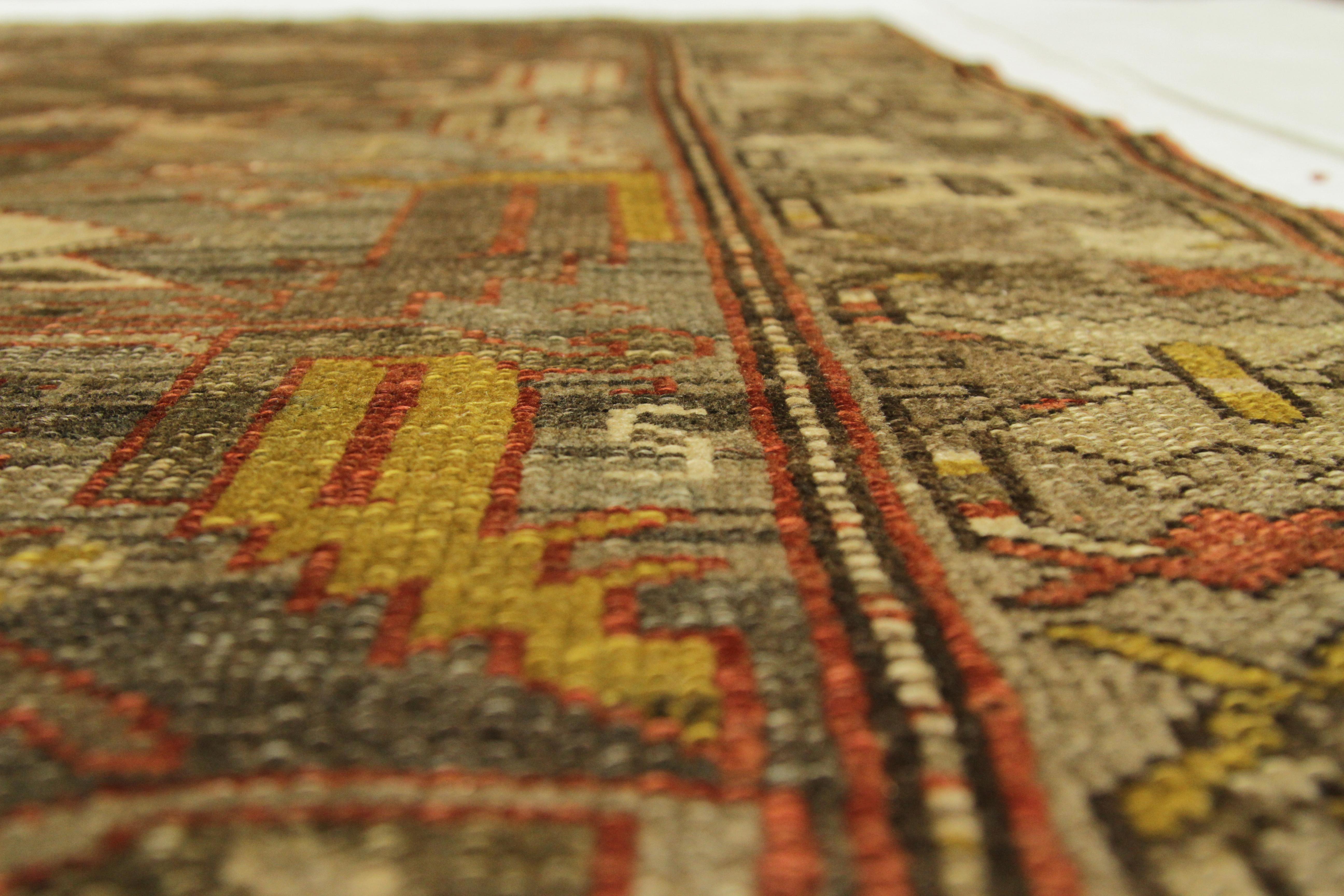 Wool Antique Persian Rug Zanjan Design with Striking Tribal Patterns, circa 1950s For Sale