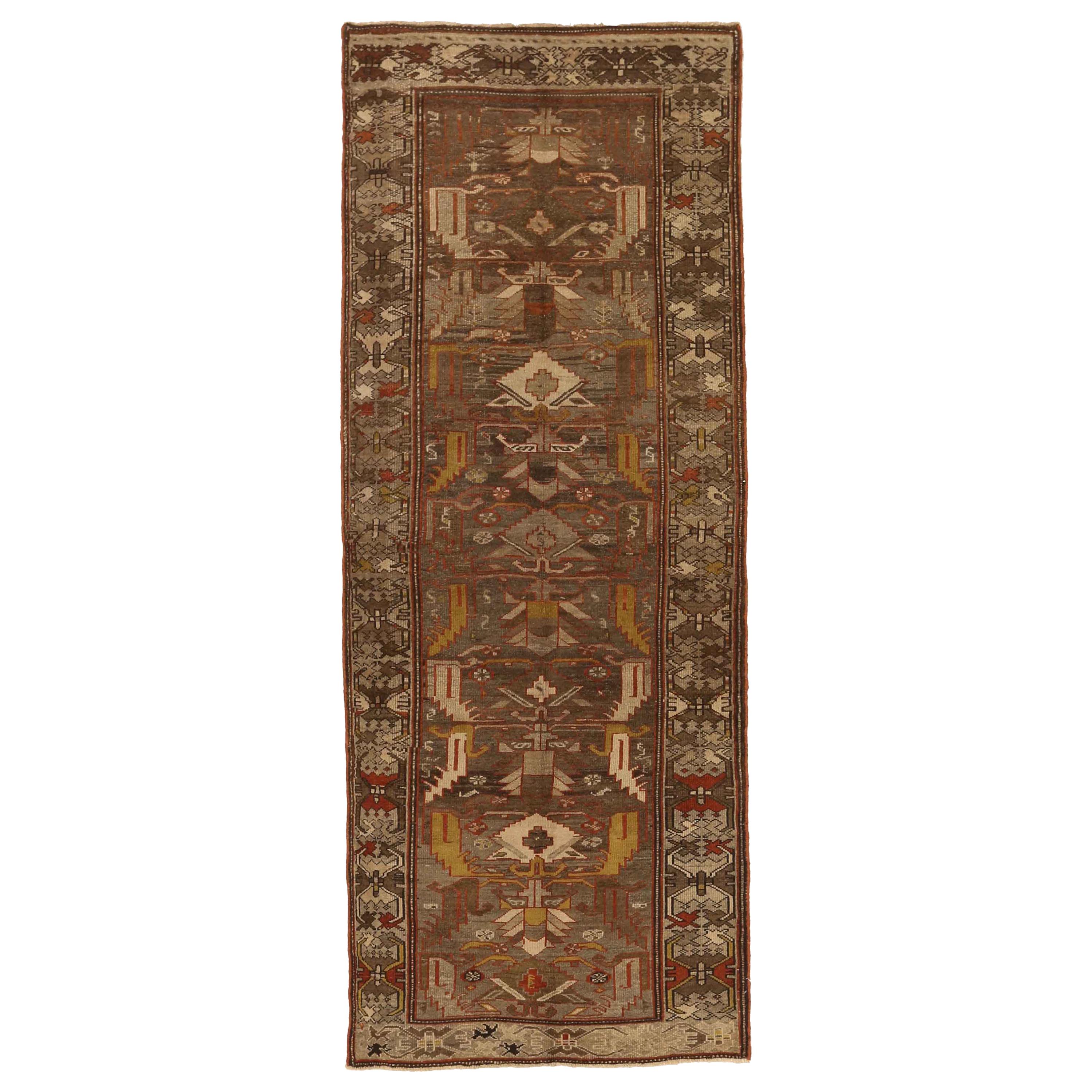 Antique Persian Rug Zanjan Design with Striking Tribal Patterns, circa 1950s