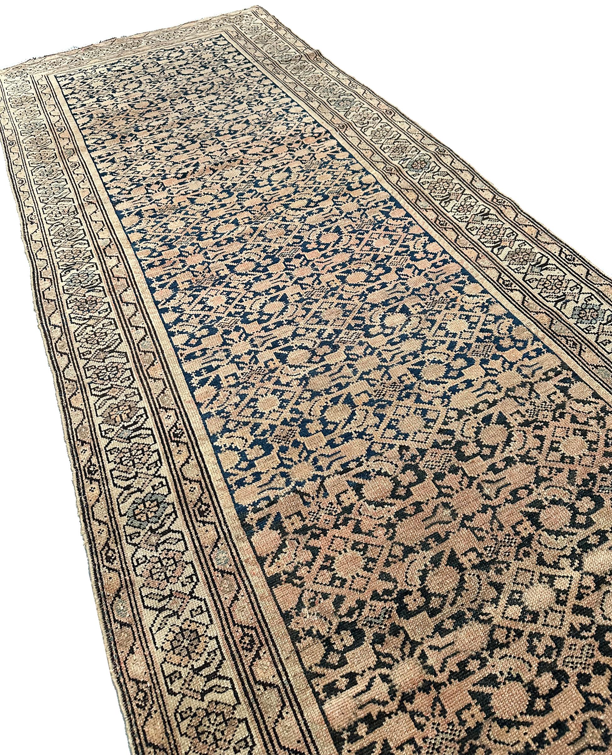 Antiker Geometrischer Stammes-Teppich Handgefertigter Läufer Teppich 1890	3'6