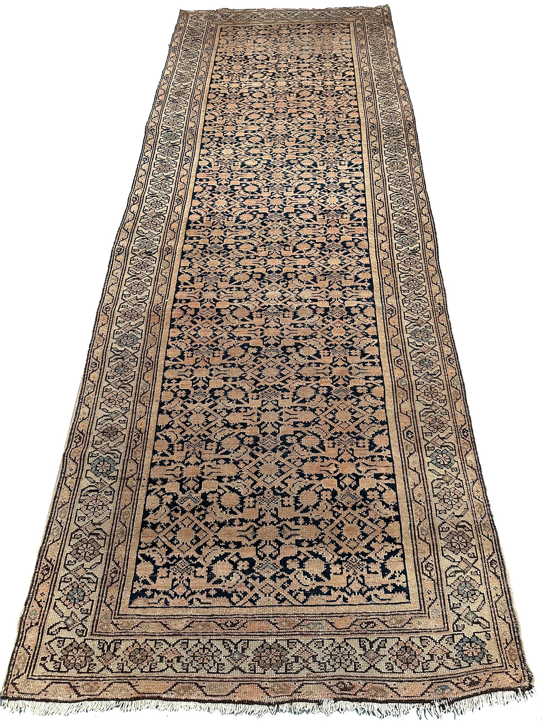 Hand-Knotted Antique Persian Runner Antique Persian Malayer Runner 1890 4x10ft  For Sale