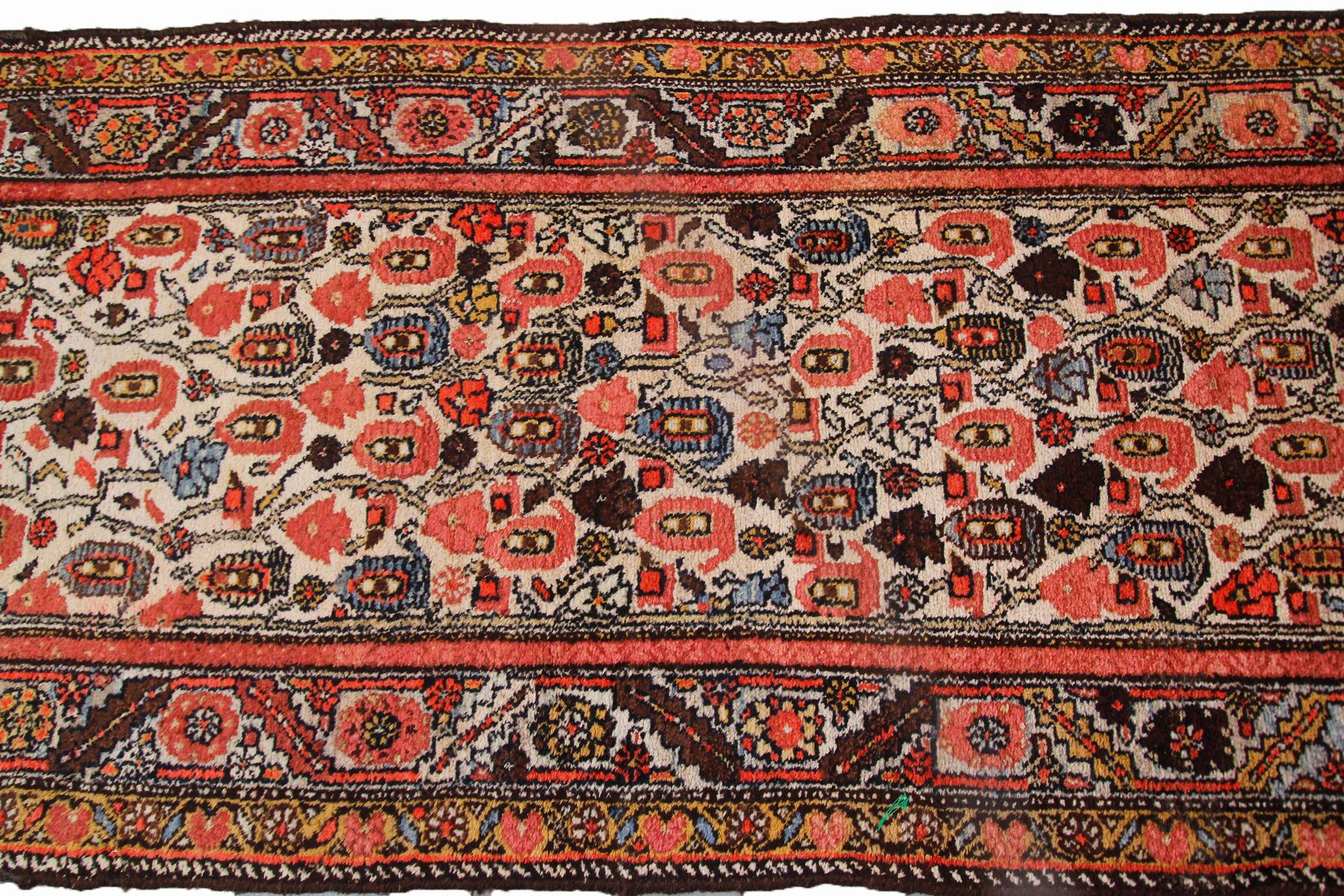Hand-Knotted Antique Persian Runner Antique Persian Senneh Persian Rug Handmade Runner For Sale