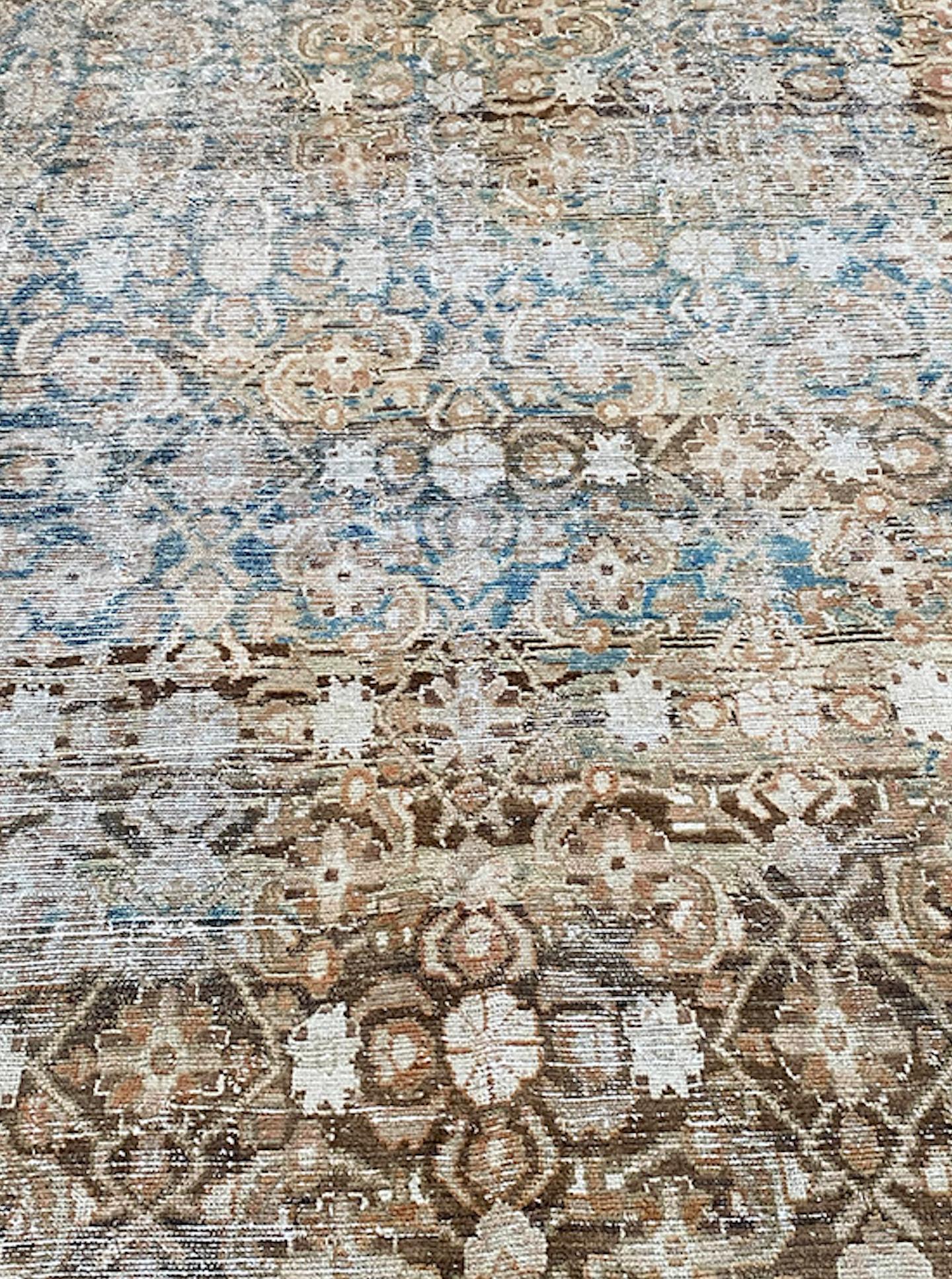 Orgin: Persia
Dimensions: 17’5? x 5'
Age: 1920’s
Design: Mahal Runner
Material: 100% Wool-pile
Color: Beige, Brown, Aqua

13260

Persian rugs and carpets of various types were woven in parallel by nomadic tribes in village and town