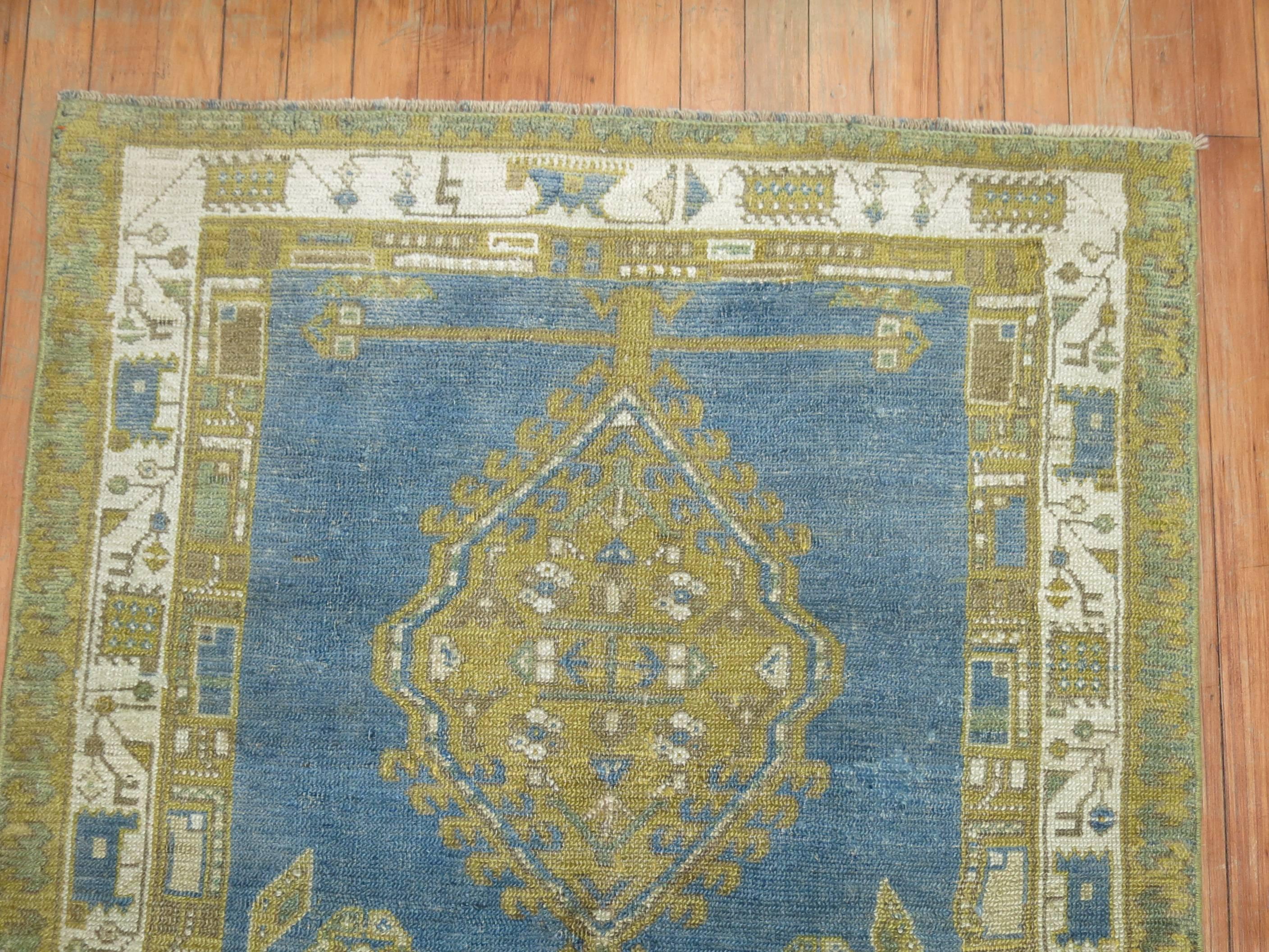 Tudor Antique Persian Runner in Sky Blue and Green