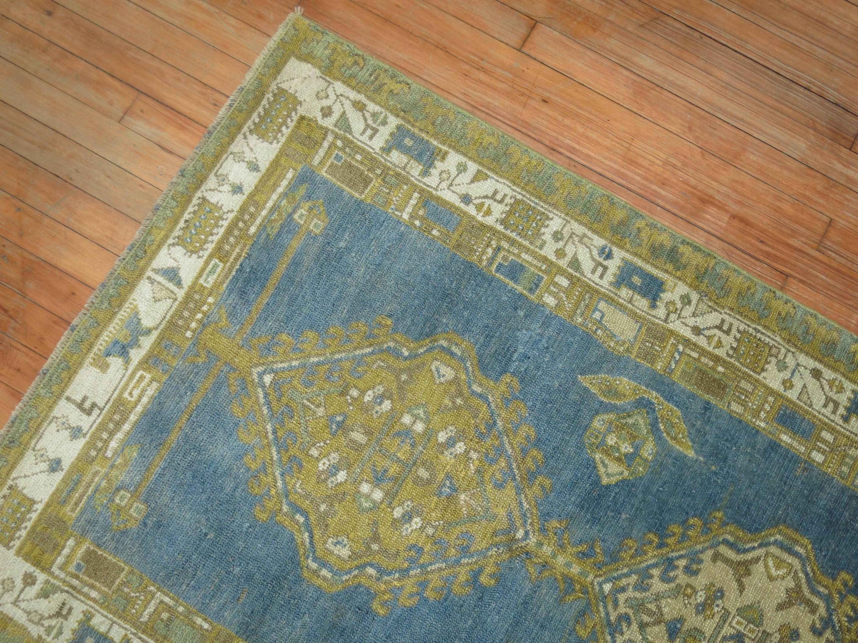Hand-Woven Antique Persian Runner in Sky Blue and Green