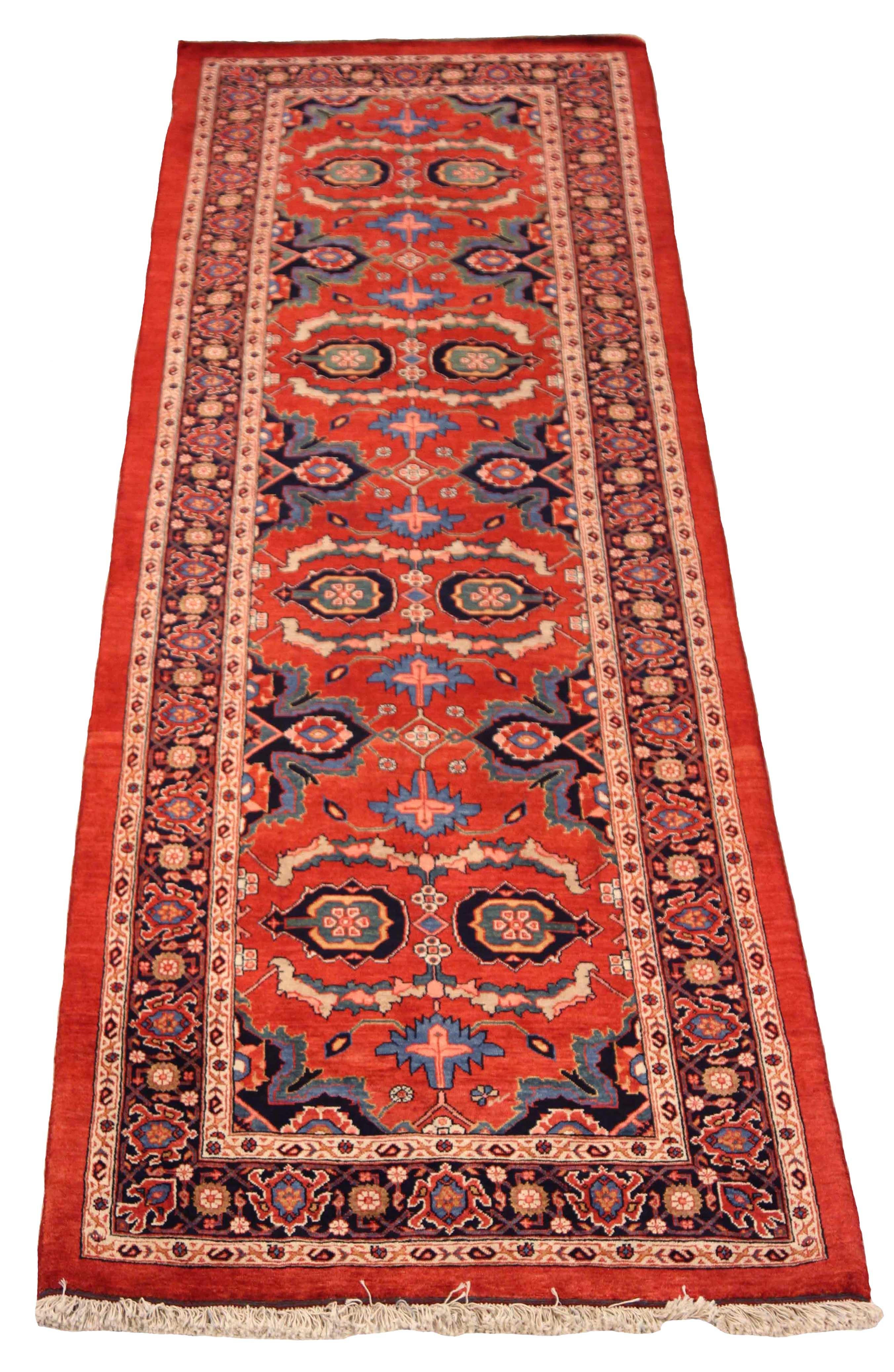 Antique Persian runner rug handwoven from the finest sheep’s wool. It’s colored with all-natural vegetable dyes that are safe for humans and pets. It’s a traditional Art Deco design handwoven by expert artisans. It’s a lovely runner rug that can be