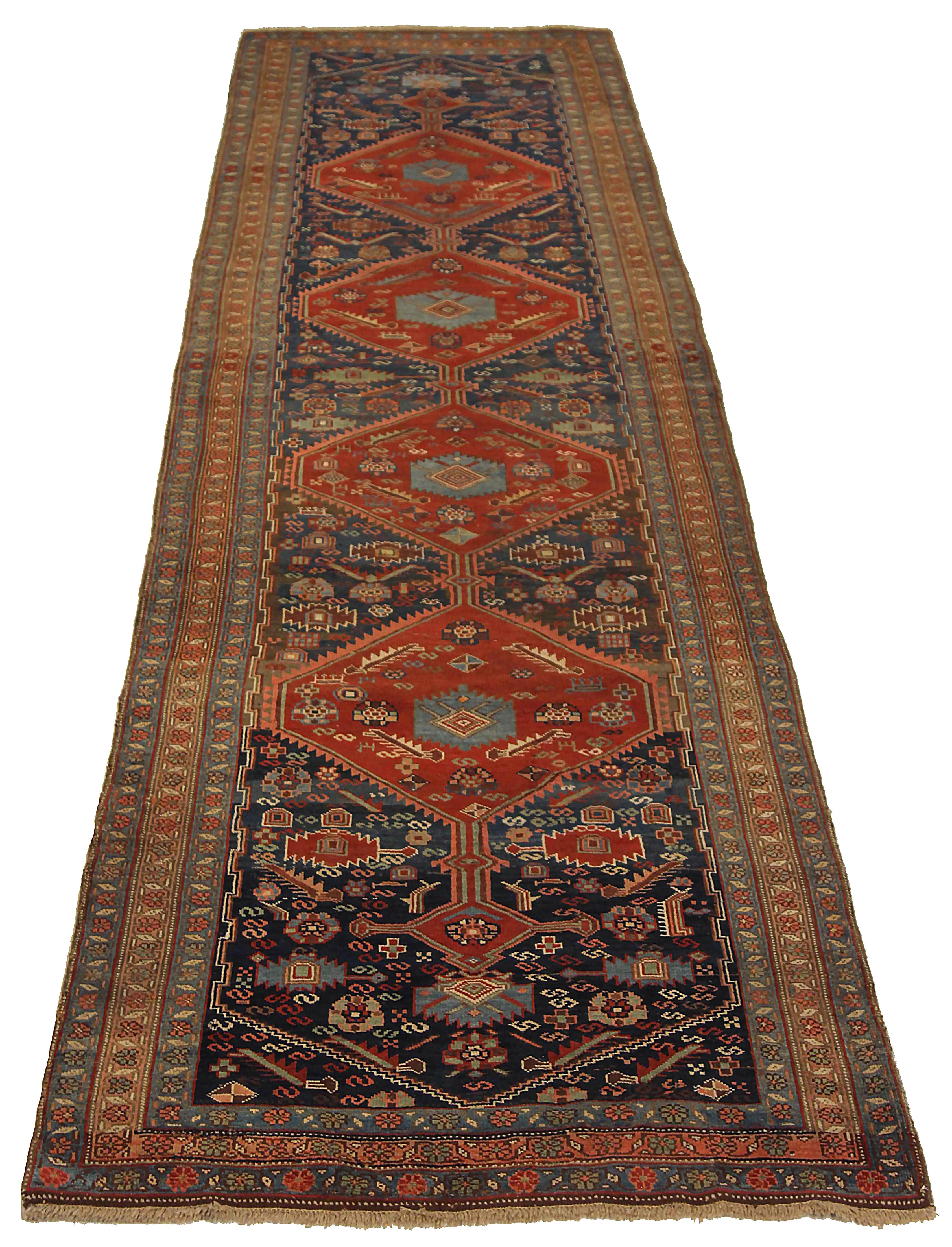 Antique Persian runner rug handwoven from the finest sheep’s wool. It’s colored with all-natural vegetable dyes that are safe for humans and pets. It’s a traditional Art Deco design handwoven by expert artisans. It’s a lovely runner rug that can be