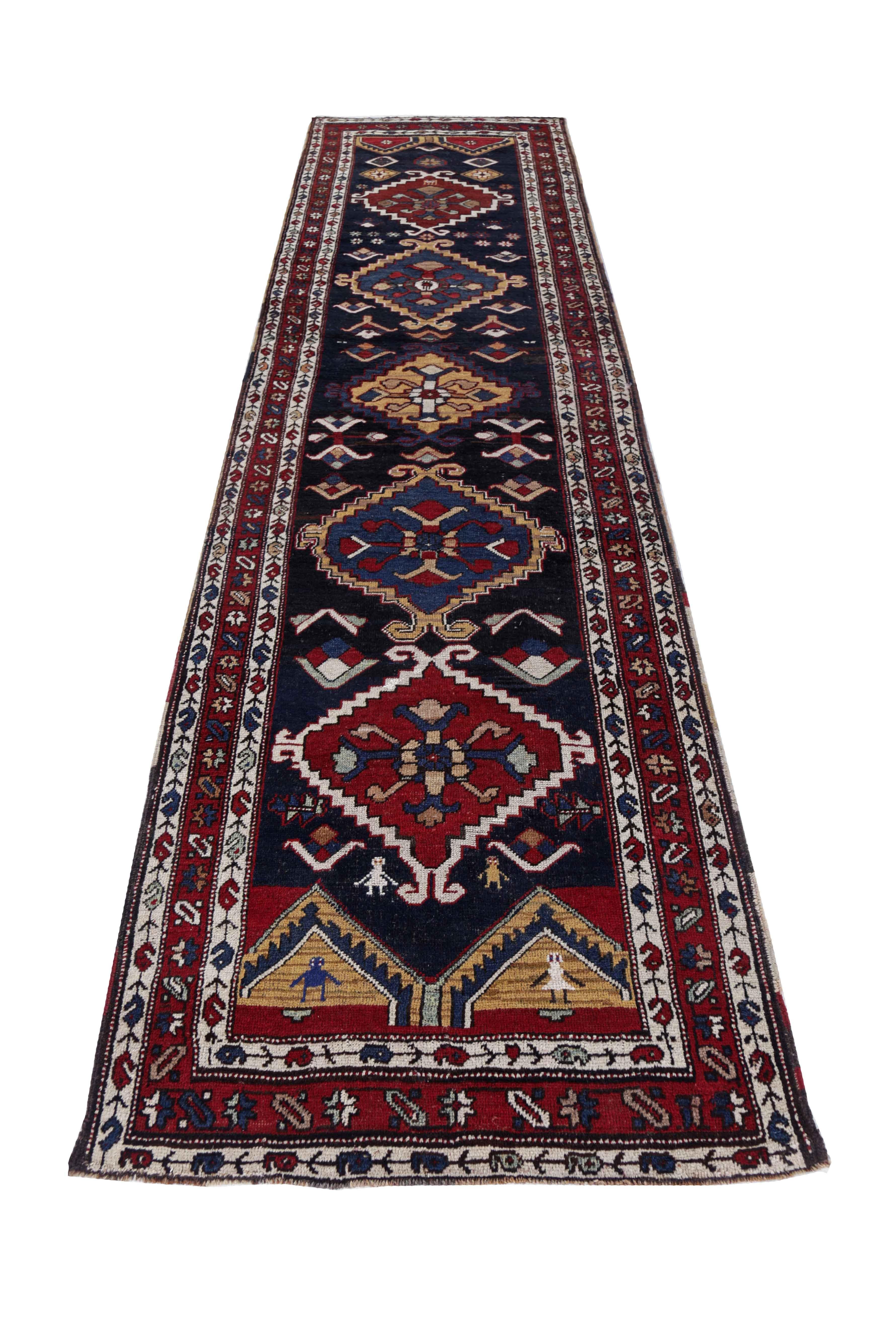 Antique Persian runner rug handwoven from the finest sheep’s wool. It’s colored with all-natural vegetable dyes that are safe for humans and pets. It’s a traditional Azerbaijan design handwoven by expert artisans. It’s a lovely runner rug that can