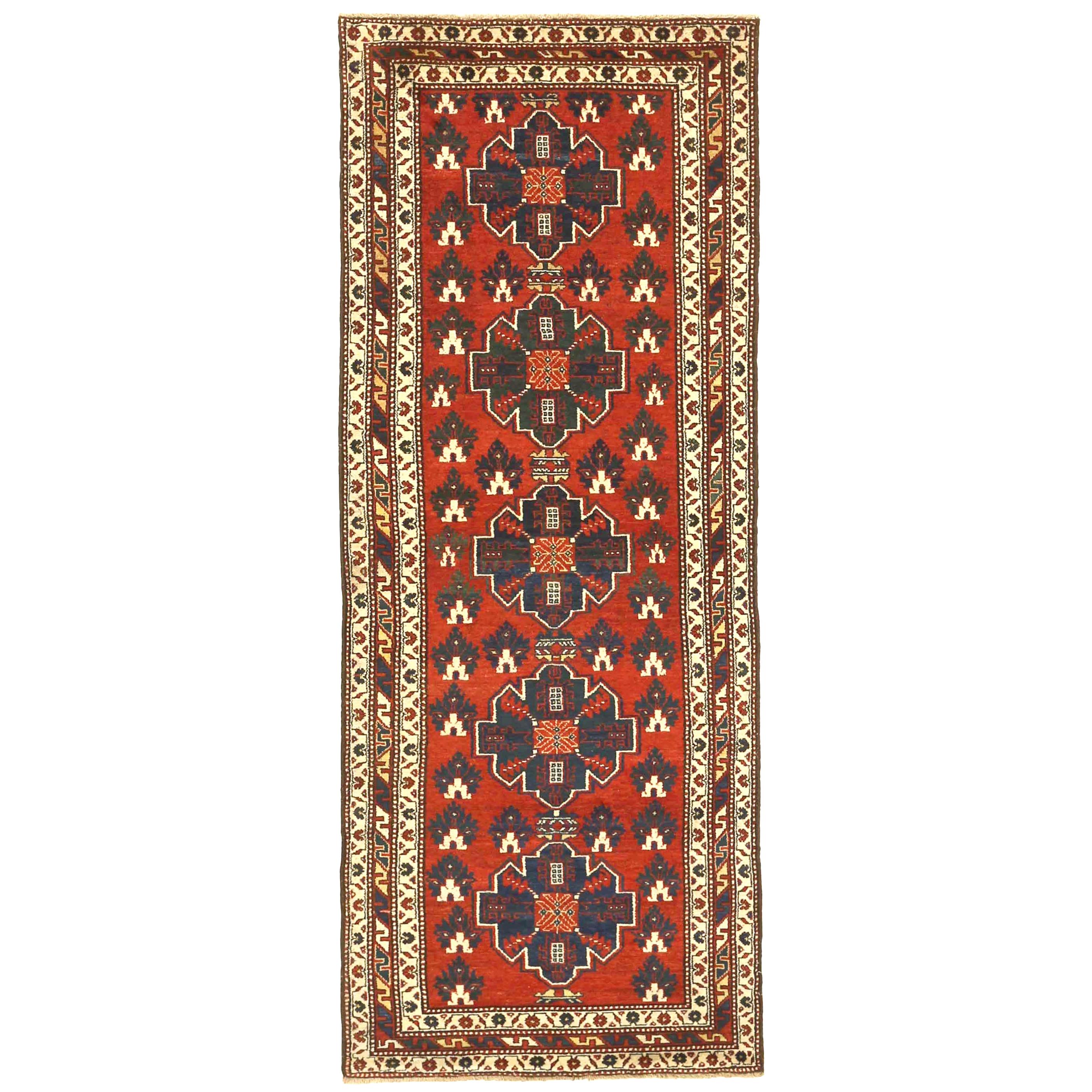 Antique Persian runner rug handwoven from the finest sheep’s wool. It’s colored with all-natural vegetable dyes that are safe for humans and pets. It’s a traditional Bakhtiar design handwoven by expert artisans. It’s a lovely runner rug that can be