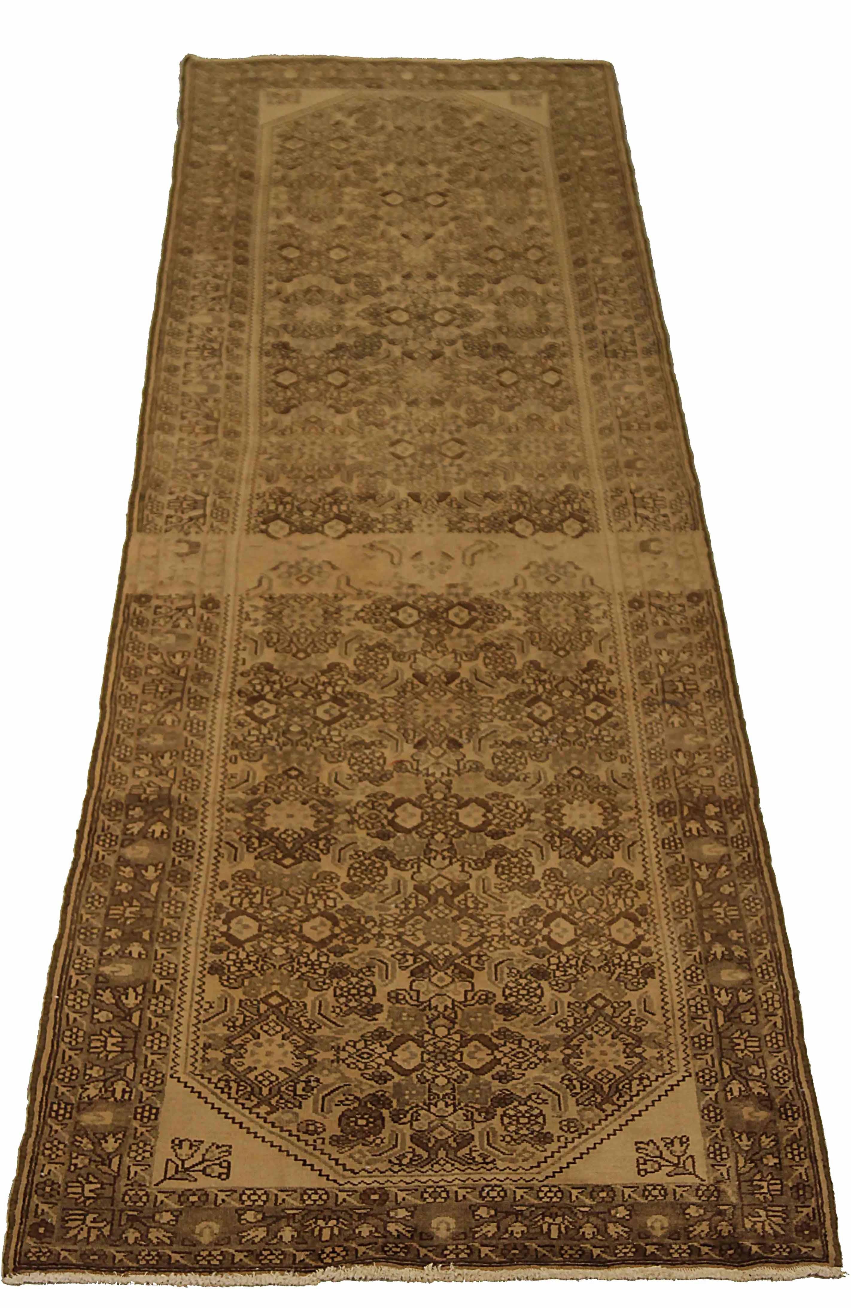 Antique Persian runner rug handwoven from the finest sheep’s wool. It’s colored with all-natural vegetable dyes that are safe for humans and pets. It’s a traditional Hamedan design handwoven by expert artisans. It’s a lovely runner rug that can be