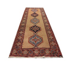 Antique Runner Rug, Yellow Gold Handmade Sarab Carpet Stair Runner Area Rug