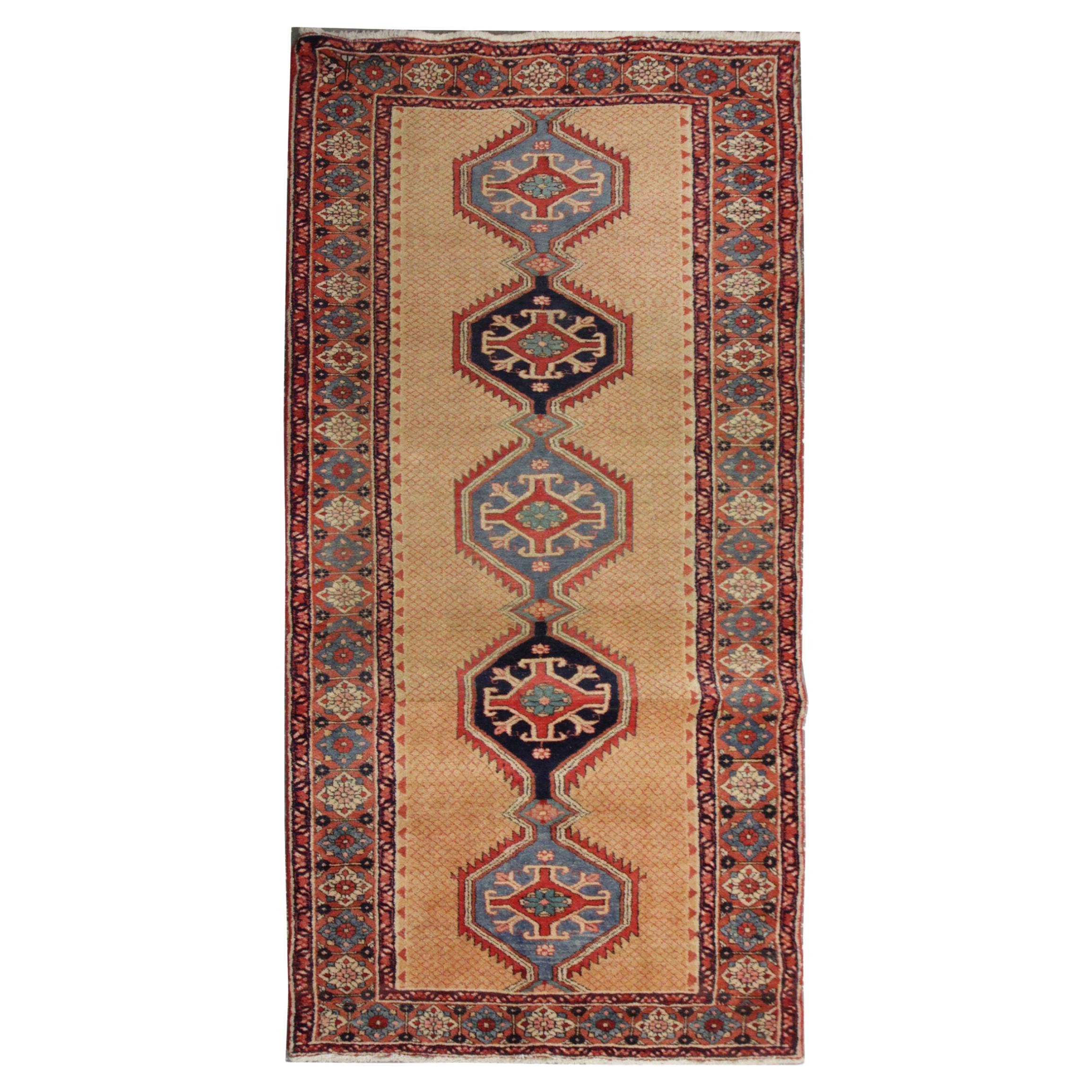 Antique Runner Rug, Yellow Gold Handmade Sarab Carpet Stair Runner Area Rug  For Sale