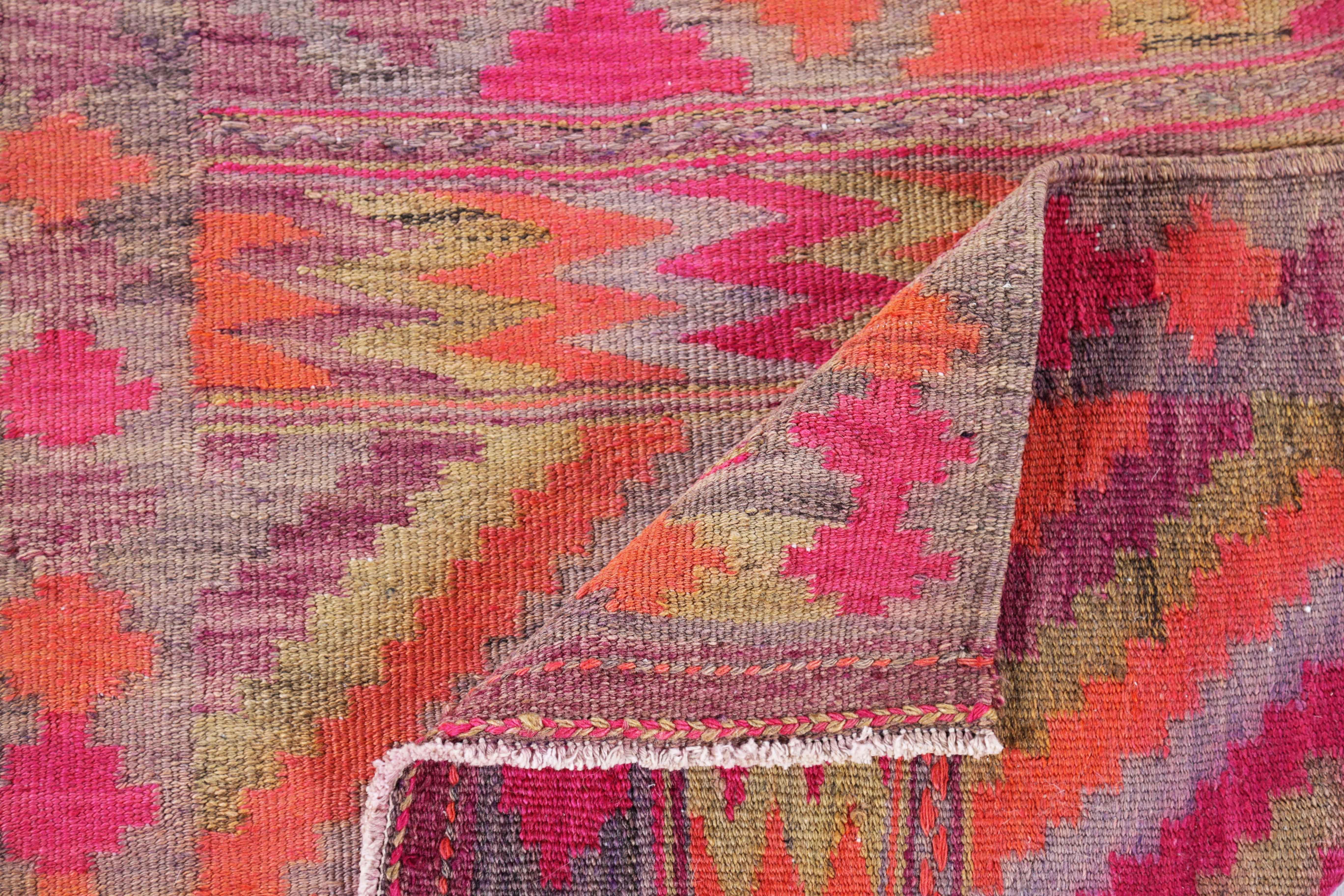 Persian Kilim Runner Rug Circa 1910 - Wool Brown Orange Pink Red Design - 91152 For Sale 3