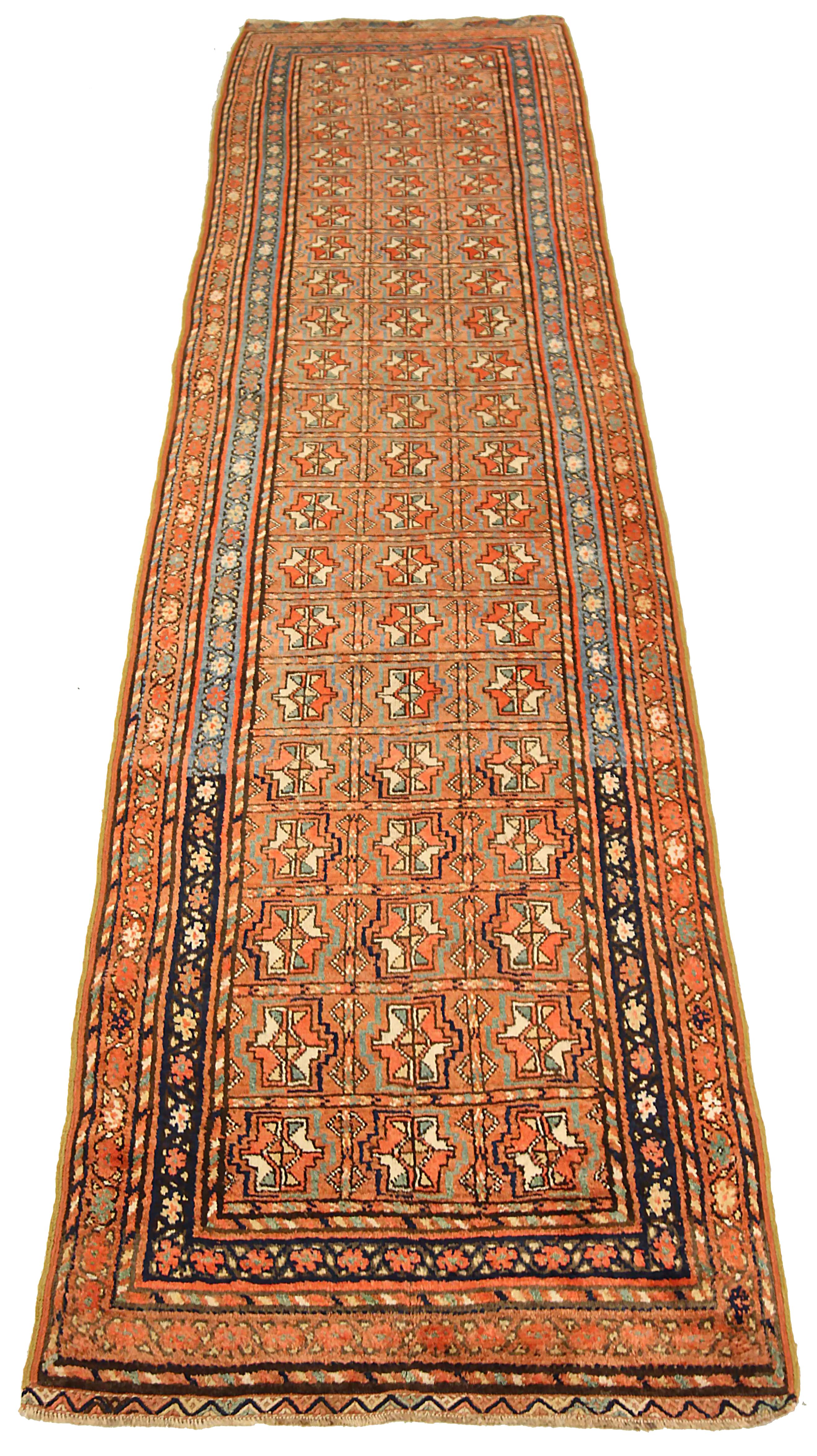 Antique Persian runner rug handwoven from the finest sheep’s wool. It’s colored with all-natural vegetable dyes that are safe for humans and pets. It’s a traditional Kurdish design handwoven by expert artisans. It’s a lovely runner rug that can be